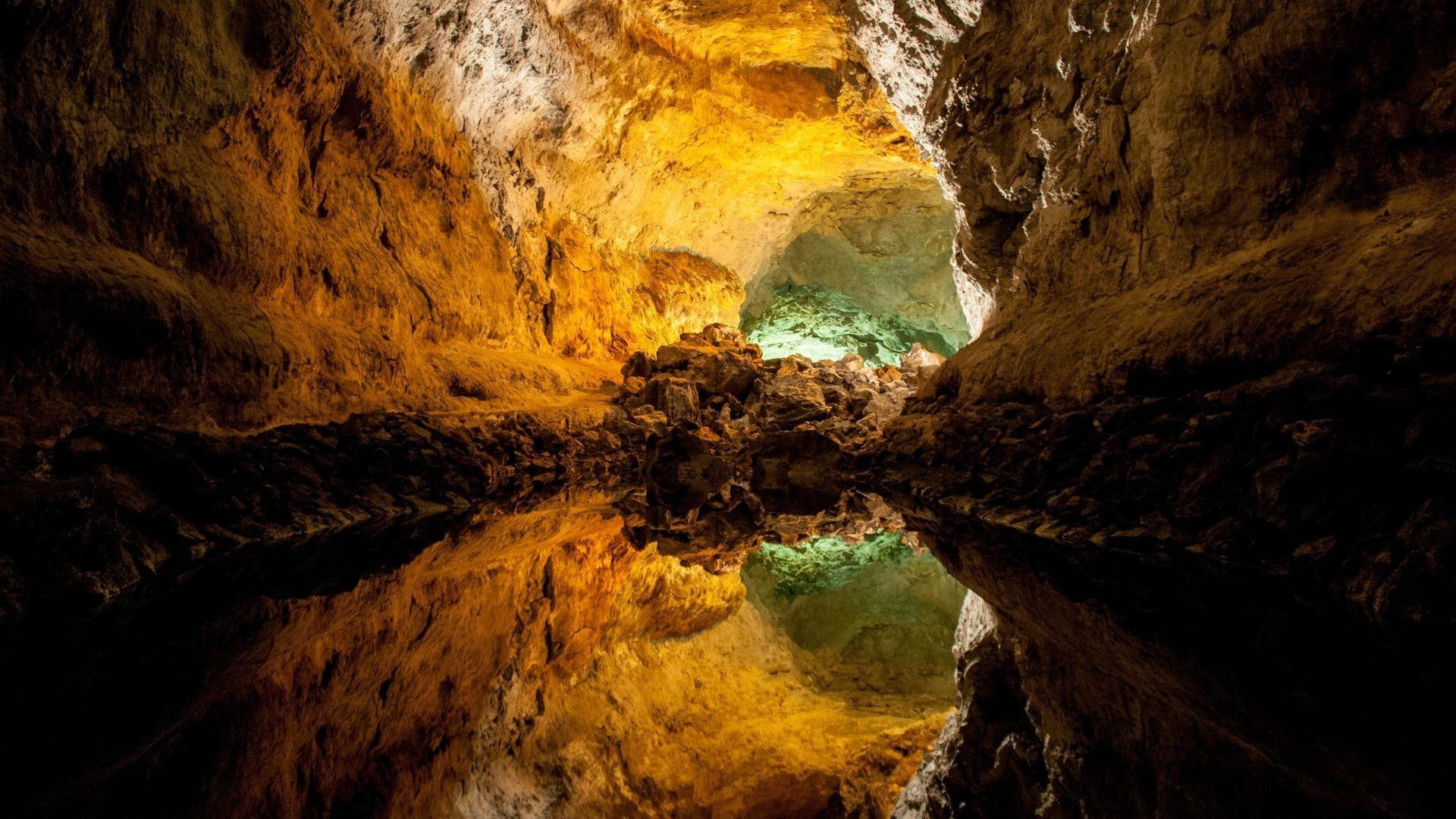 1080P, sunlight, cave, canyons, nature and landscapes, mirror, nature, HD Wallpaper