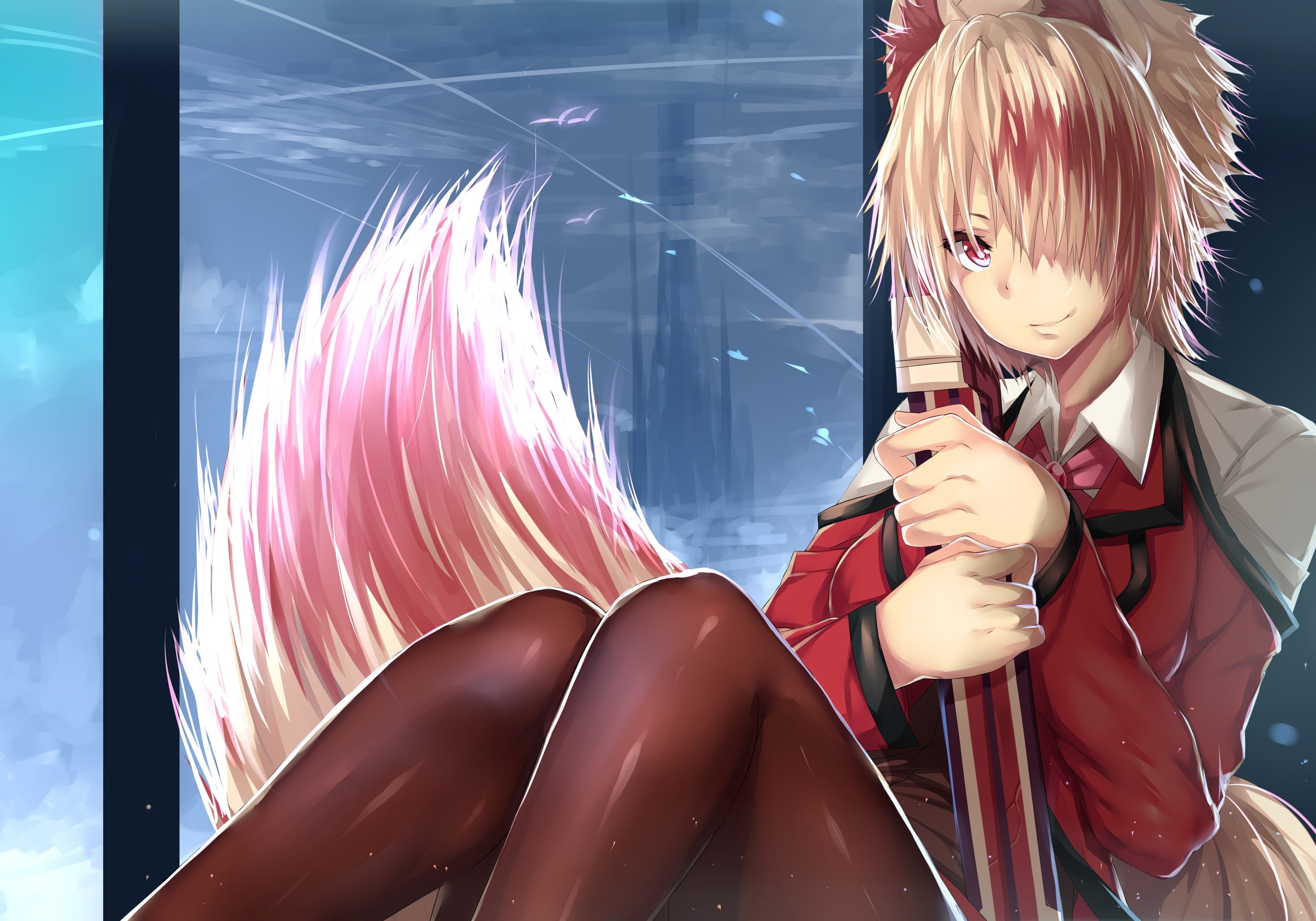 hairstyle, original characters, front view, fox girl, representation, real people, day, anime girls, indoors, looking, one person, human representation, HD Wallpaper