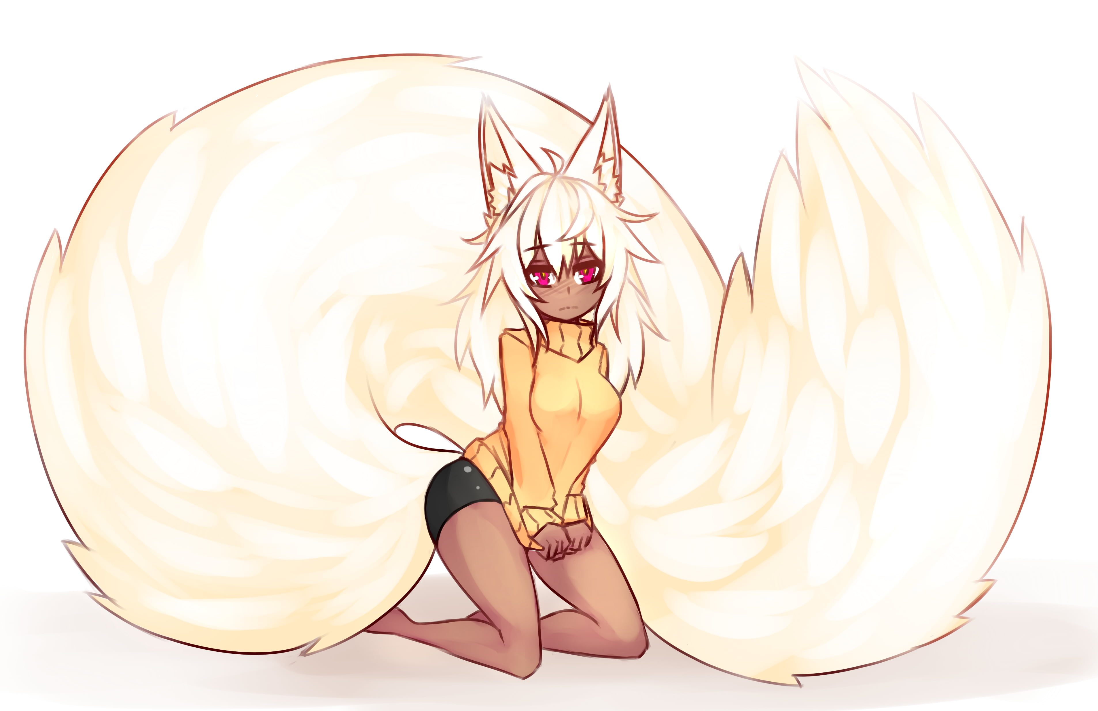 2K, red eyes, fox girl, kitsunemimi, furry, women, HD Wallpaper