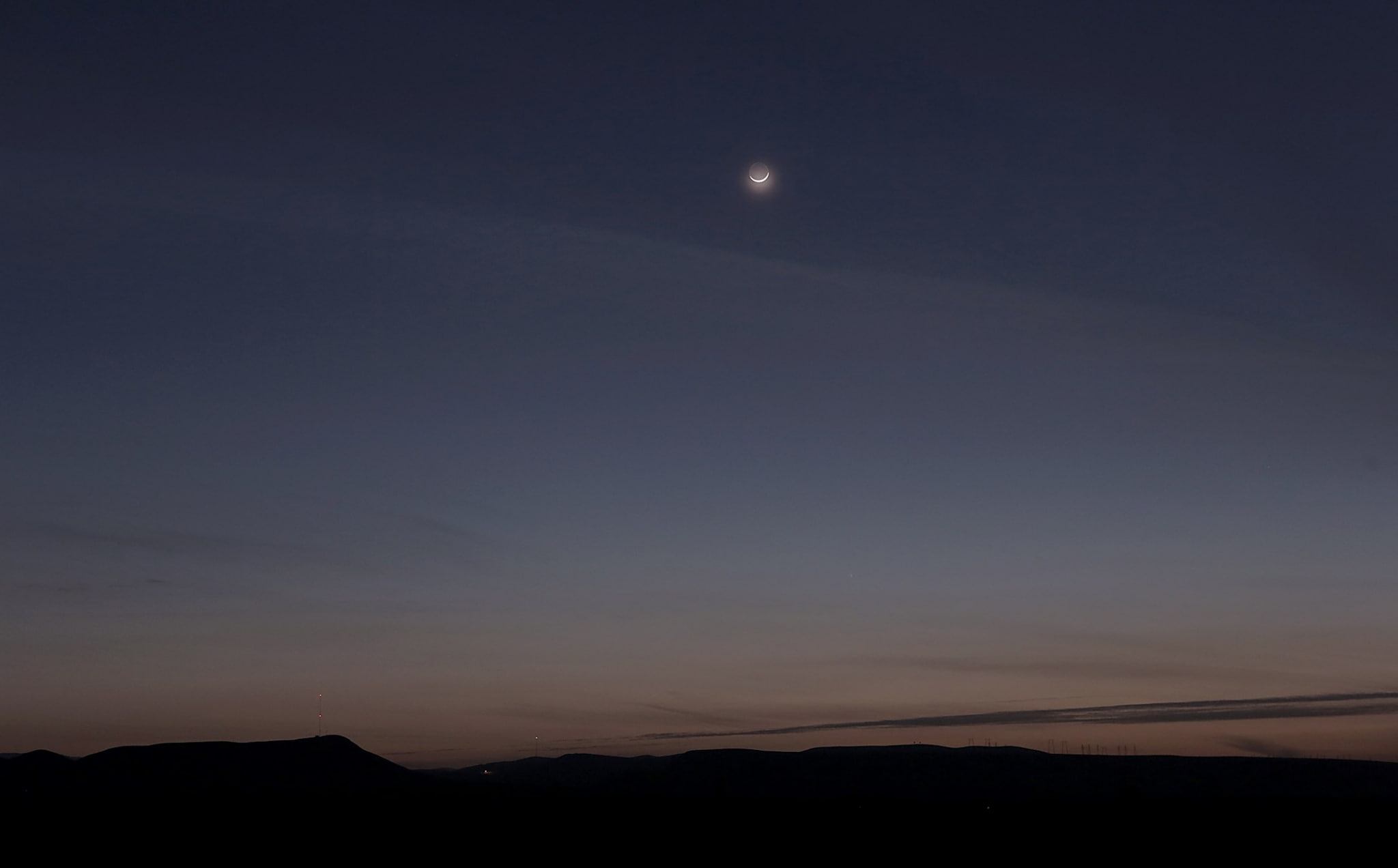 non-urban scene, night sky screensavers backgrounds, silhouette, moonlight, mountain, beauty in nature, crescent, environment, outdoors, no people, full moon, HD Wallpaper