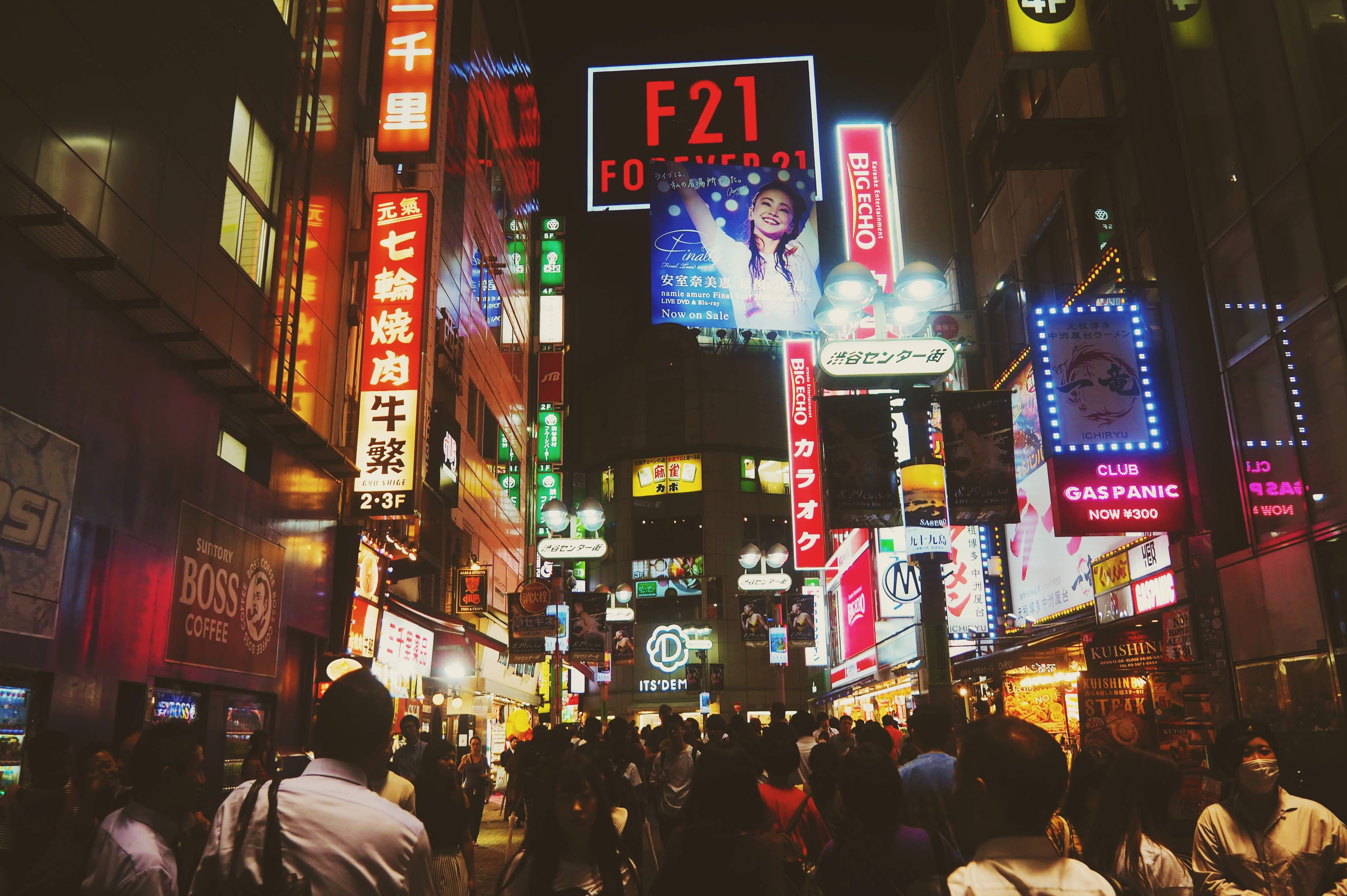 shopping, communication, asia, people, commercial sign, large group of people, city lights, signs, text, city life, shinjuku, urban, city, architecture, HD Wallpaper
