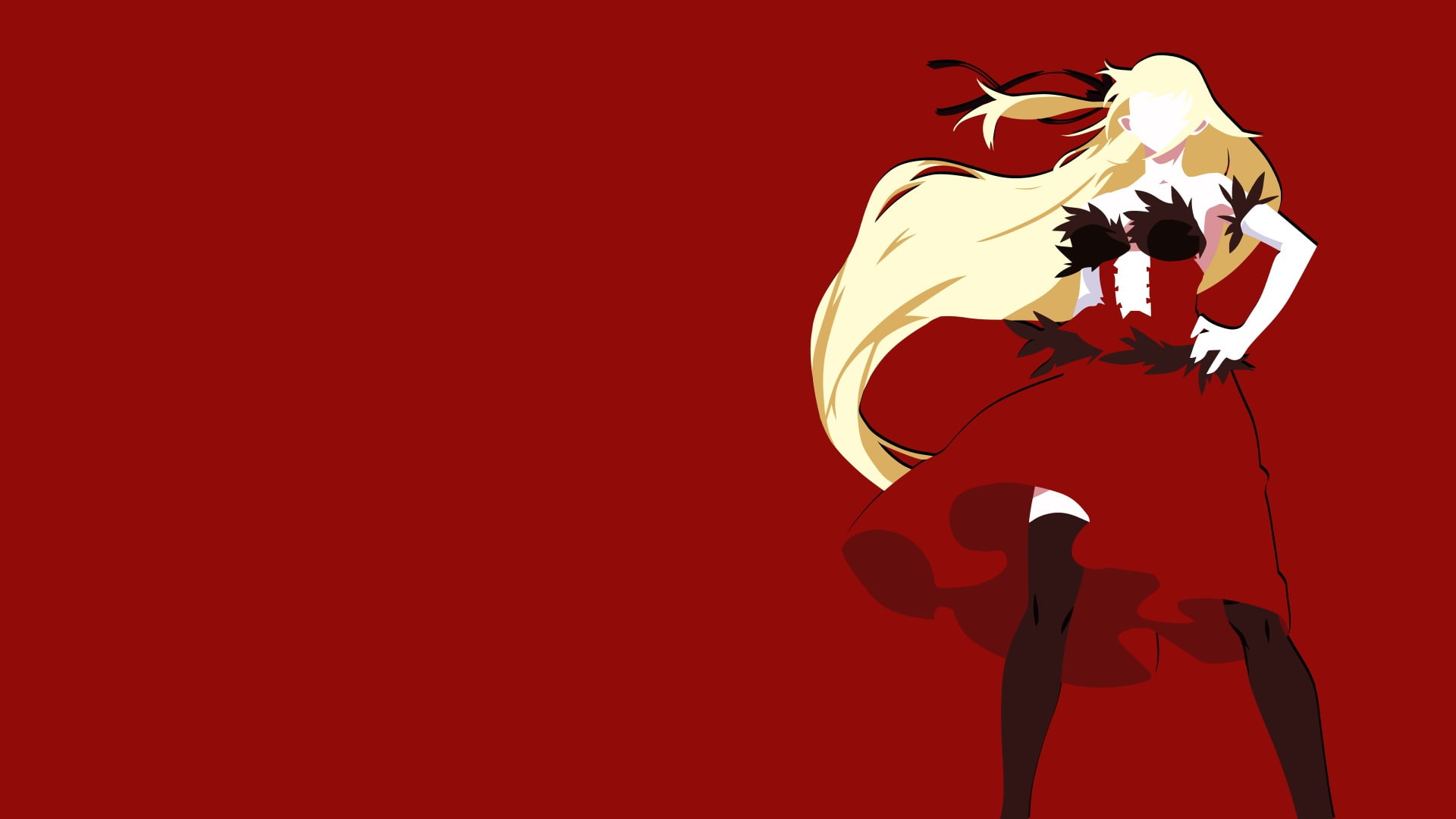 Red Dress, Minimalist, Thigh Highs, Kiss-shot Acerola-orion Heart-under-blade, Blonde, Shinobu Oshino, 1080P, Anime, Long Hair, Woman, Dress, Monogatari, HD Wallpaper