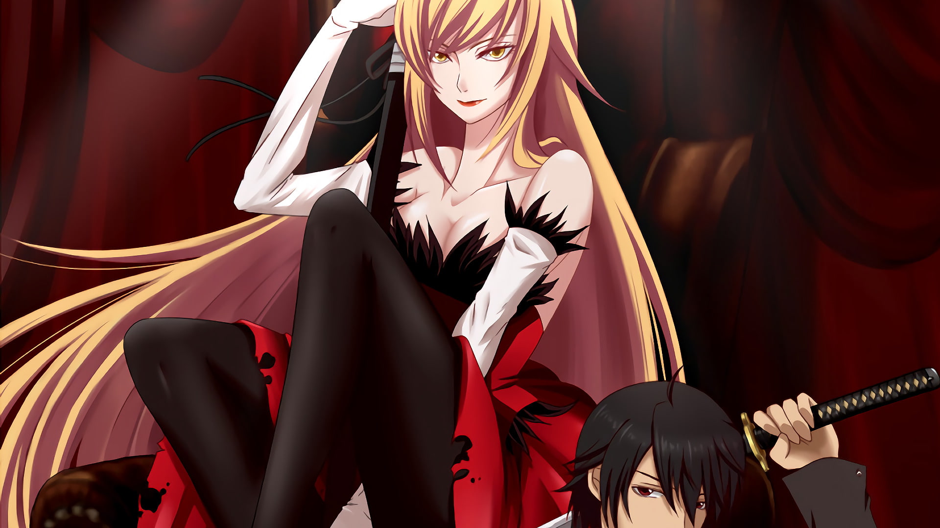 1080P, Kiss-shot Acerola-orion Heart-under-blade, Anime, Koyomi Araragi, Shinobu Oshino, Monogatari (Series), HD Wallpaper
