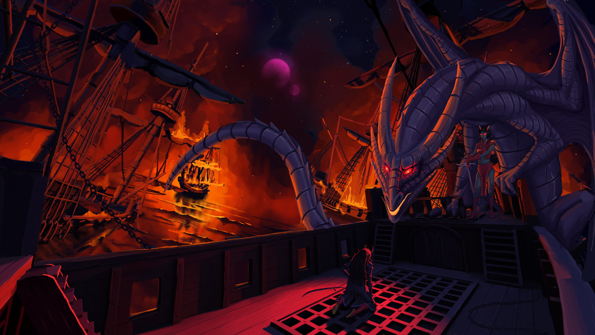 dark, fire, dragon, 1080P, homestuck, fantasy, ships, HD Wallpaper