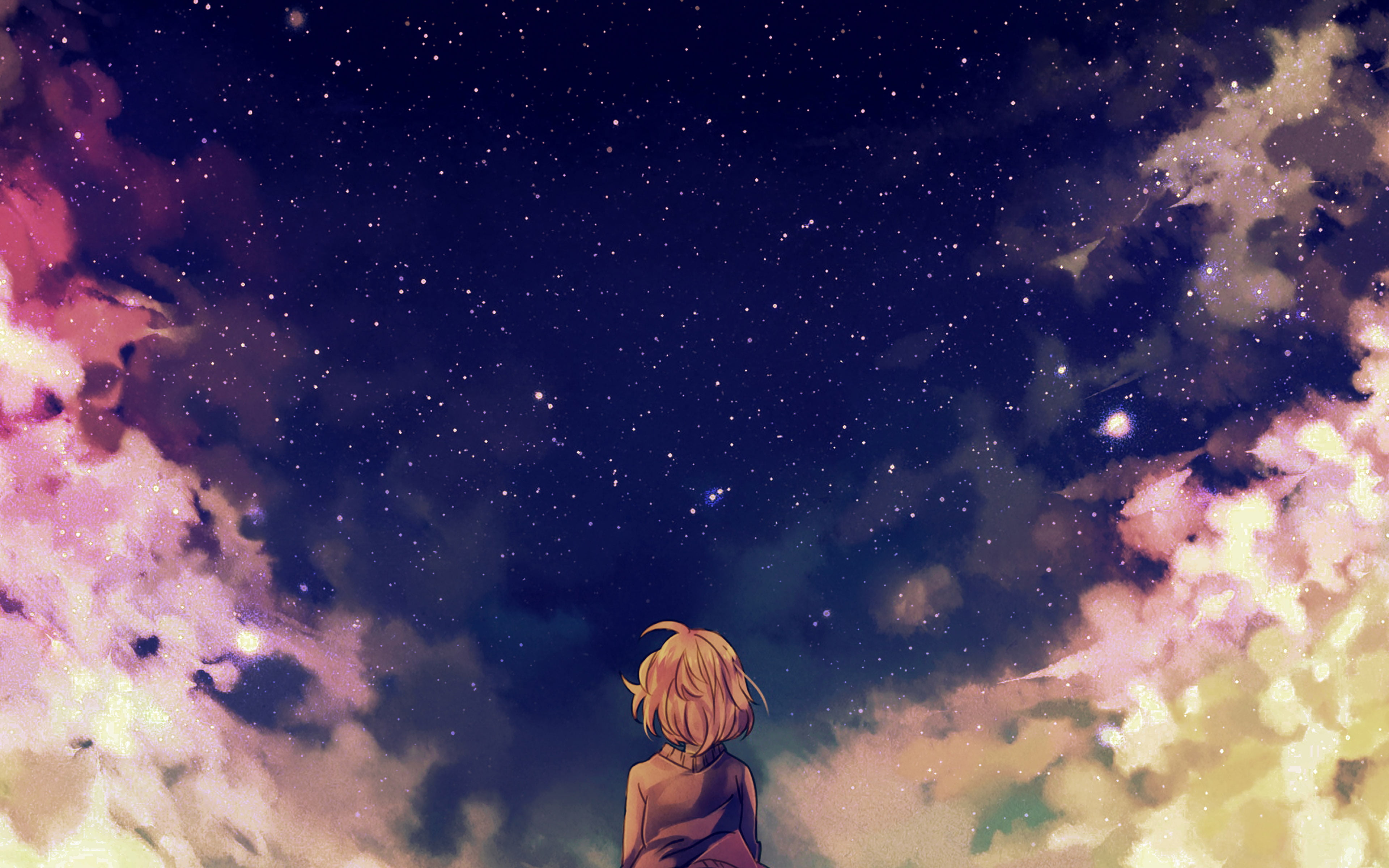 illust, star - space, hairstyle, 4K, starry, nature, standing, milky way, constellation, galaxy, beauty in nature, space and astronomy, child, astronomy, HD Wallpaper