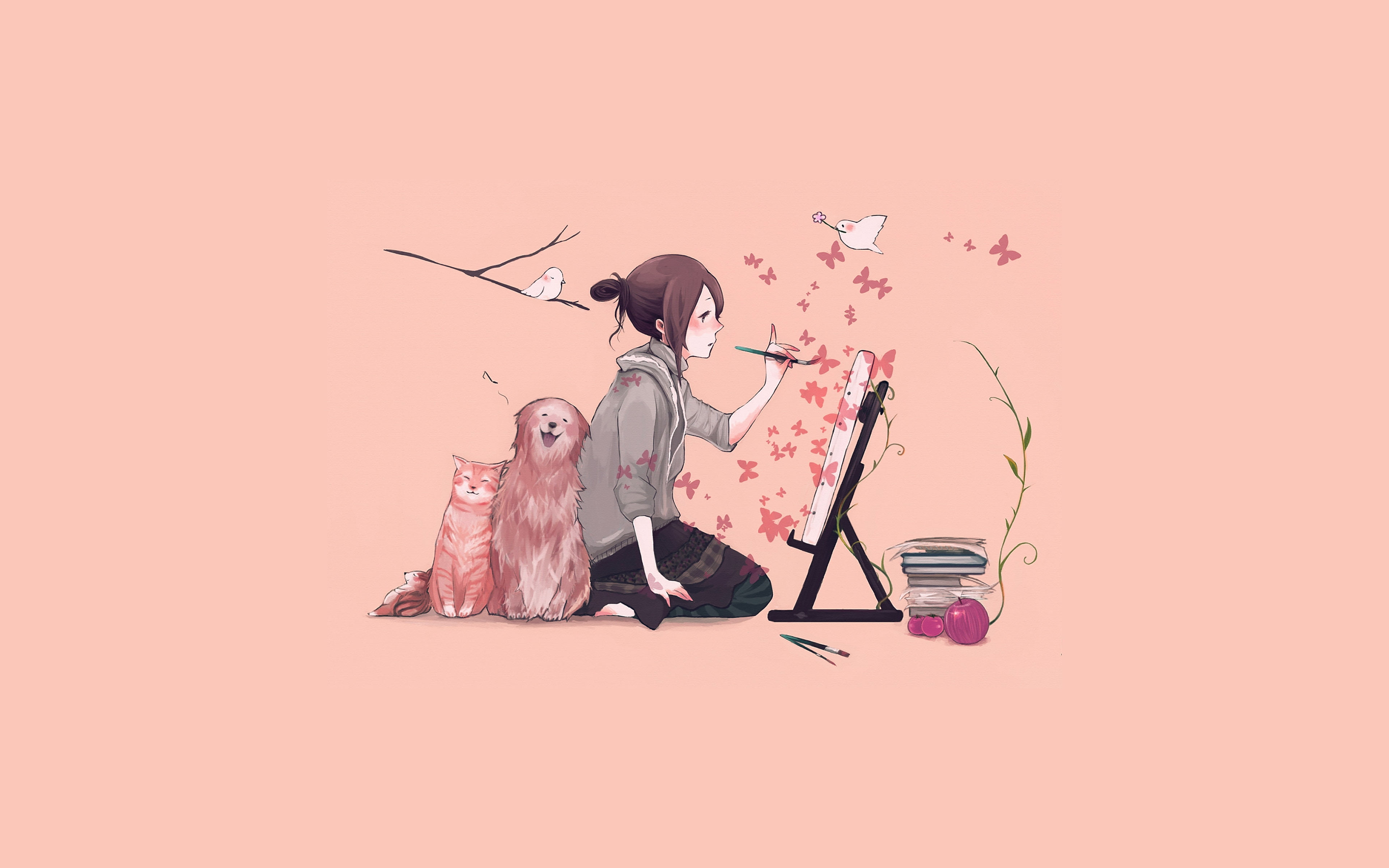 women, flower, young adult, traditional clothing, nature, digital composite, dog, pink, copy space, adult, people, bird, two people, flowering plant, full length, HD Wallpaper