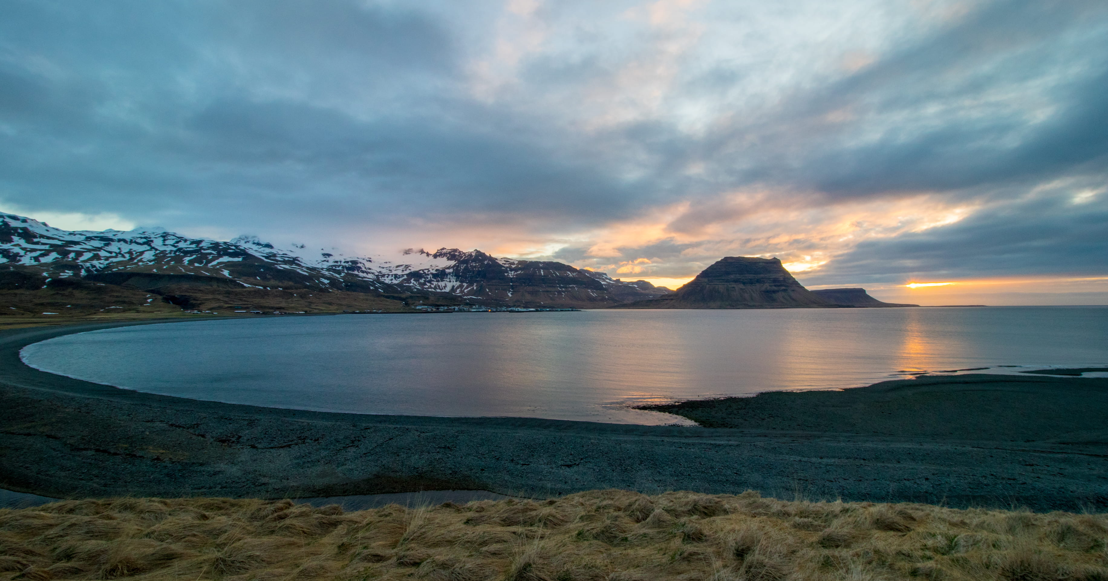 peninsula, iceland, water, mountain, scenery, travel, dramatic sky, scenics - nature, sunset, no people, tranquil scene, lagoon, beach, sky, travel destinations, HD Wallpaper
