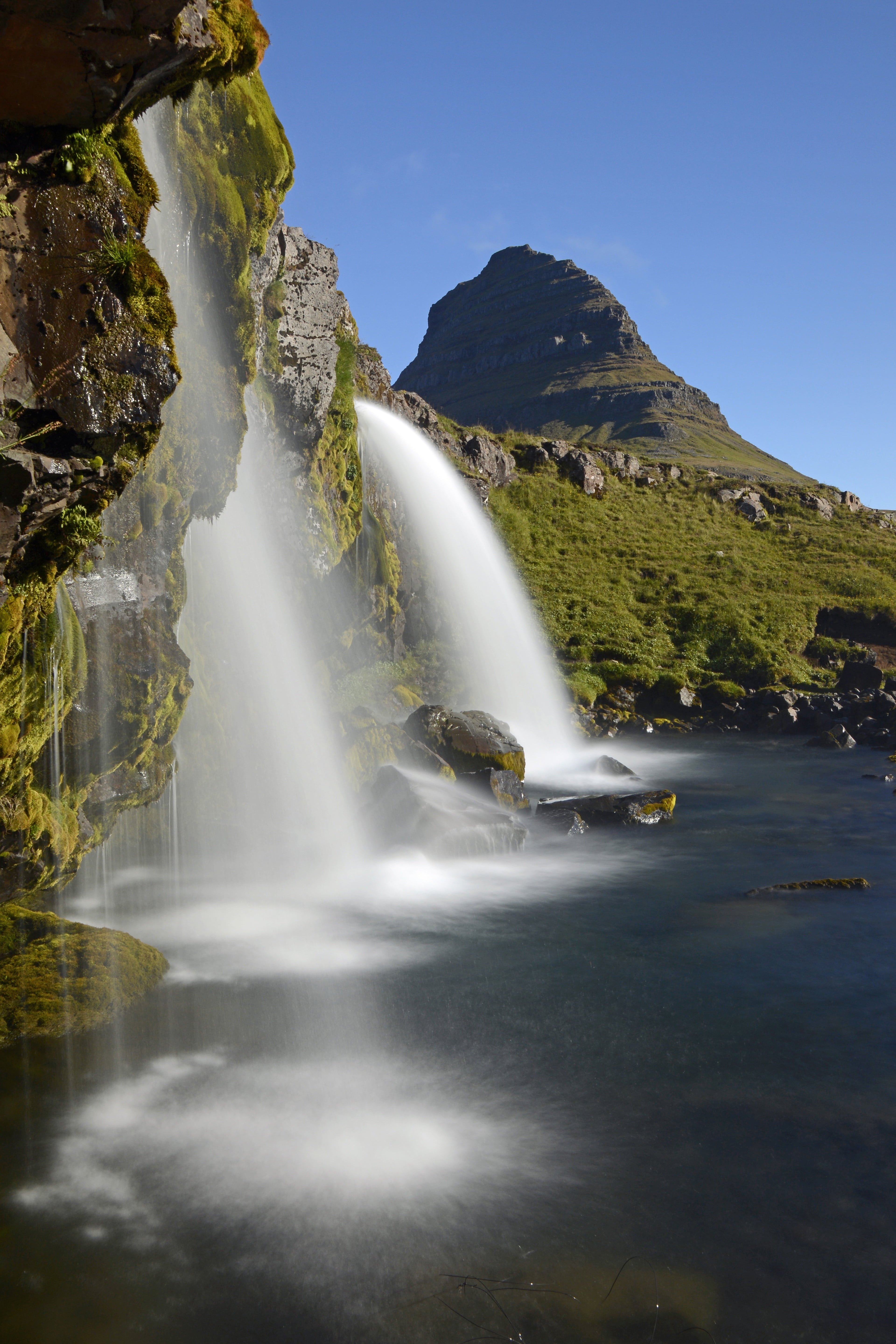 motion, scenics - nature, long exposure, non-urban scene, kirkjufell, flowing, near, beauty in nature, 5K, mountain, kirchberg, rock, waterfalls, no people, Phone HD Wallpaper