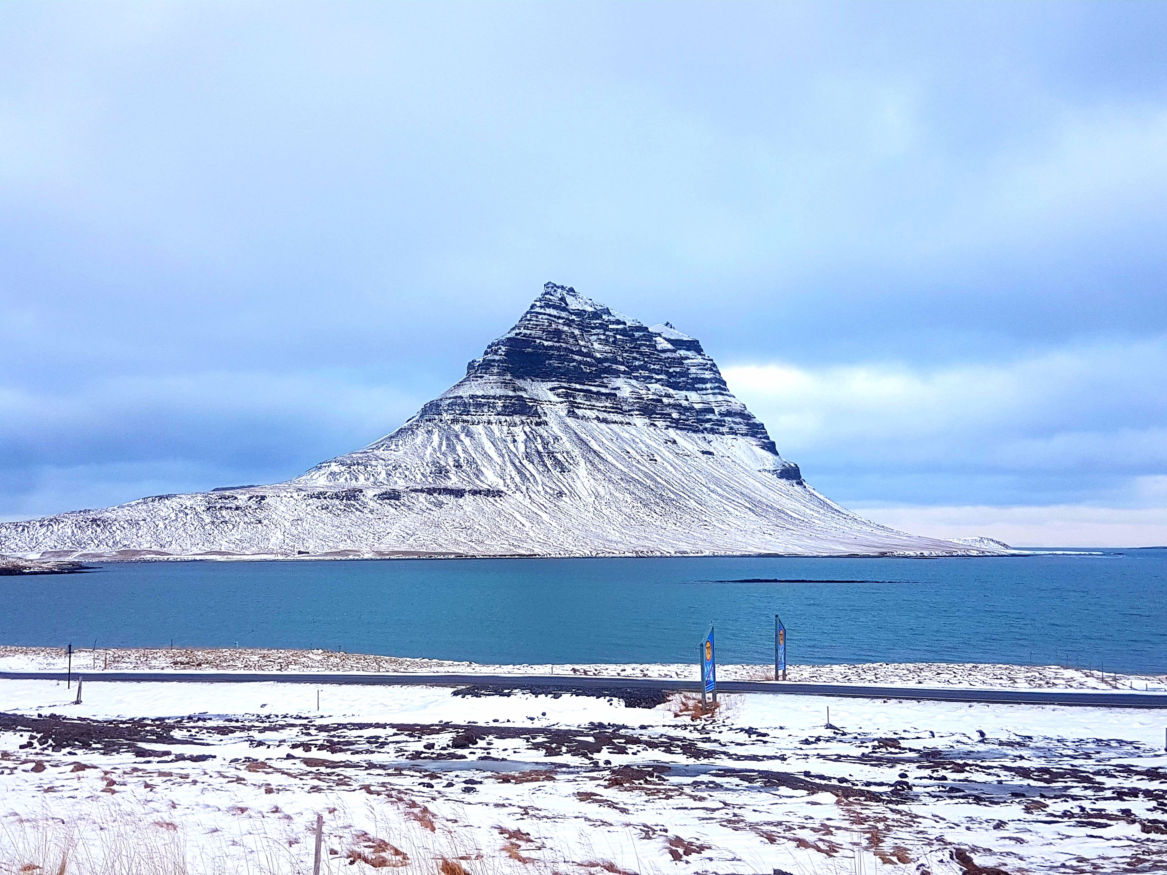 mountain, travel, cold, ice, kirkjufell, day, no people, outdoors, winter, sea, horizontal plane, environment, snowcapped mountain, frozen, mountain peak, HD Wallpaper