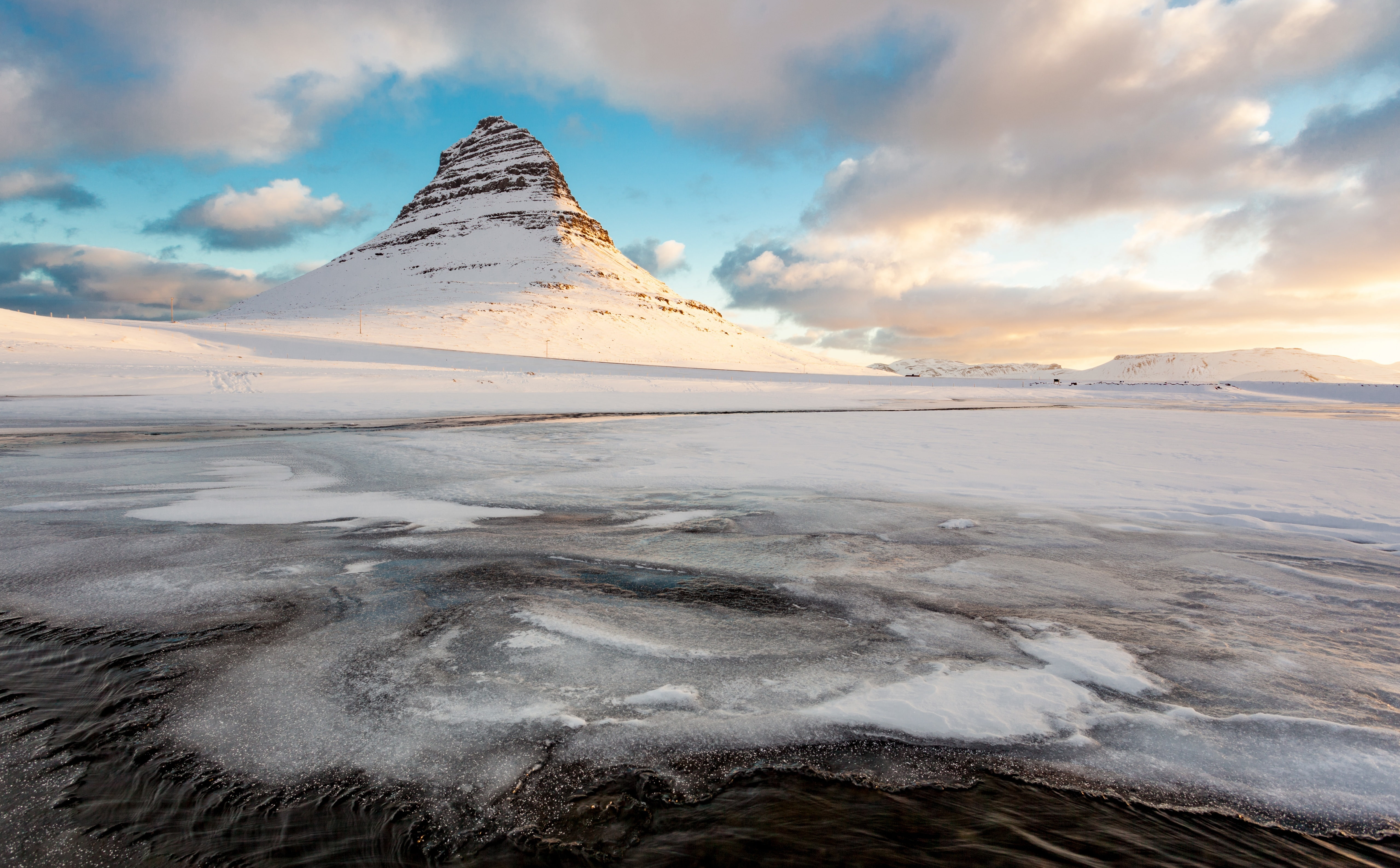 Snow, water, icewater, Clouds, no people, nature, Scenery, 5K, environment, tourism, snowcapped mountain, visit, beauty in nature, bluesky, sky, cold temperature, HD Wallpaper