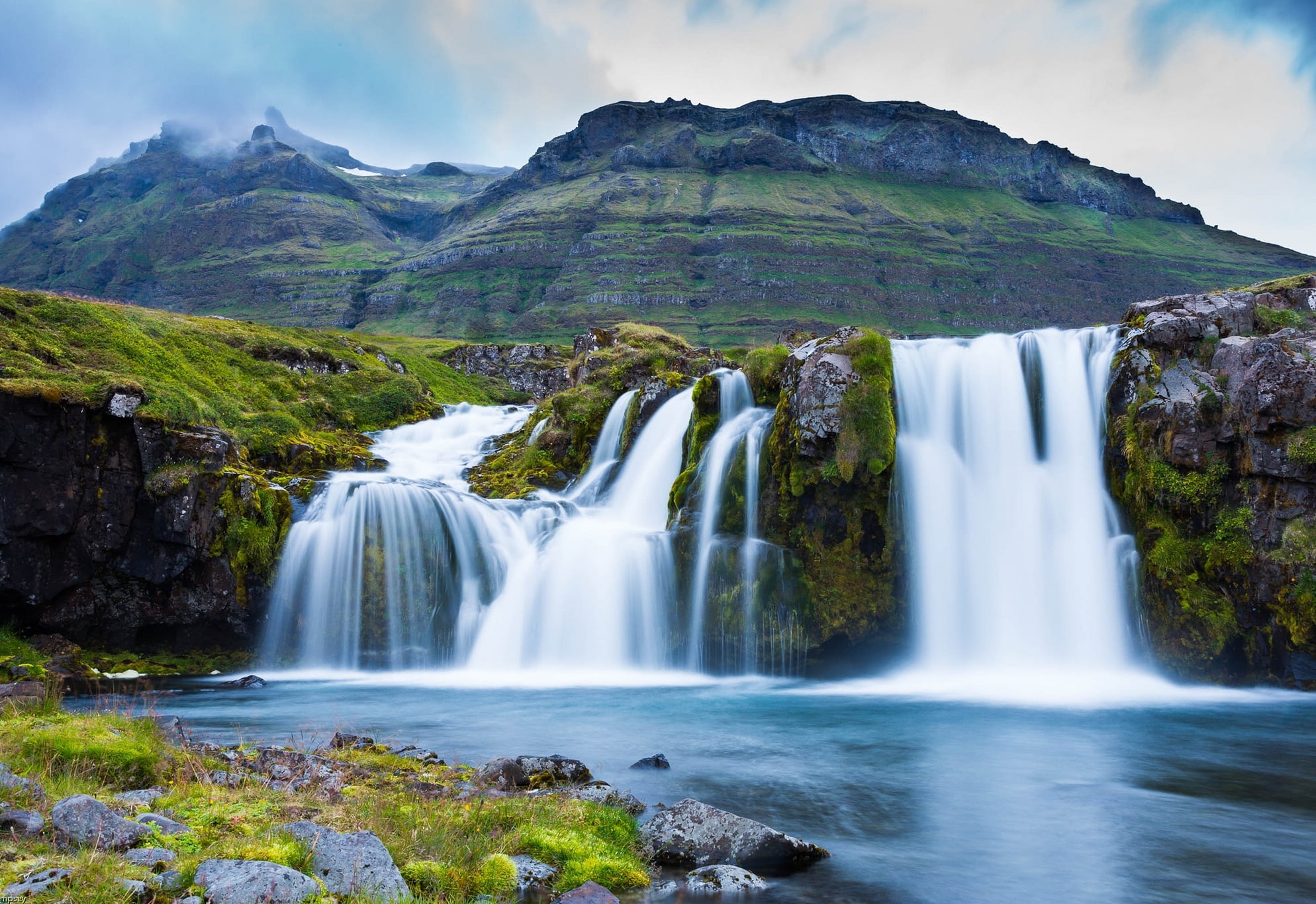 waterfall, flowing water, flowing, power in nature, land, Iceland, motion, nature, day, idyllic, travel destinations, no people, water, 1080P, Kirkjufoss, HD Wallpaper