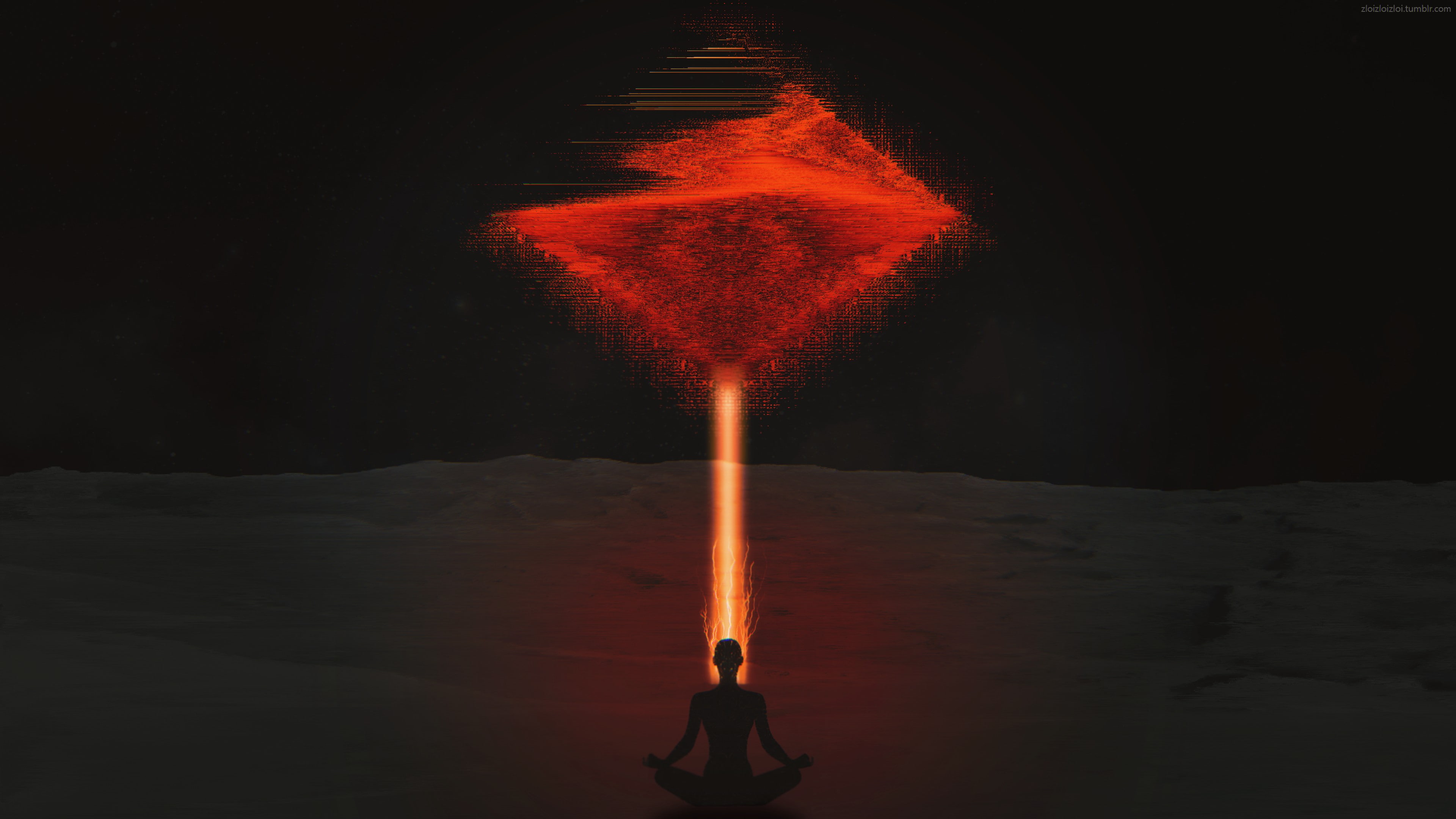 night, abstract, 4K, Orange, Meditation, Buddhism, laser, Desert, glitch Art, Lotus, HD Wallpaper