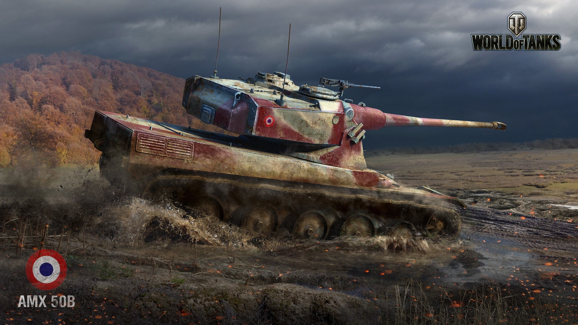 1080P, mud, military, World of Tanks, camouflage, AMX 50B, tank, HD Wallpaper