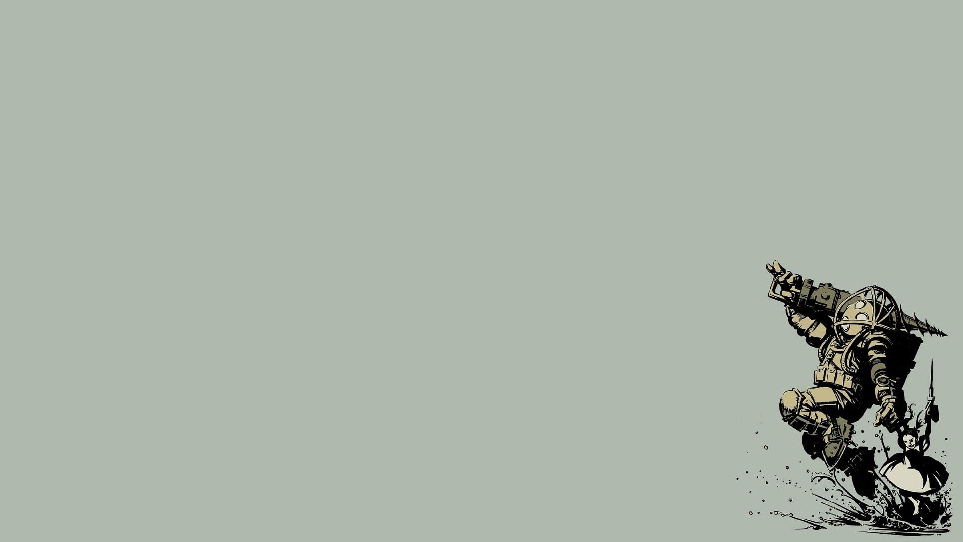 gray, armor, copy space, no people, cannon, statue, digital, art and craft, indoors, close-up, creativity, holding, BioShock, man, motion, 1080P, HD Wallpaper