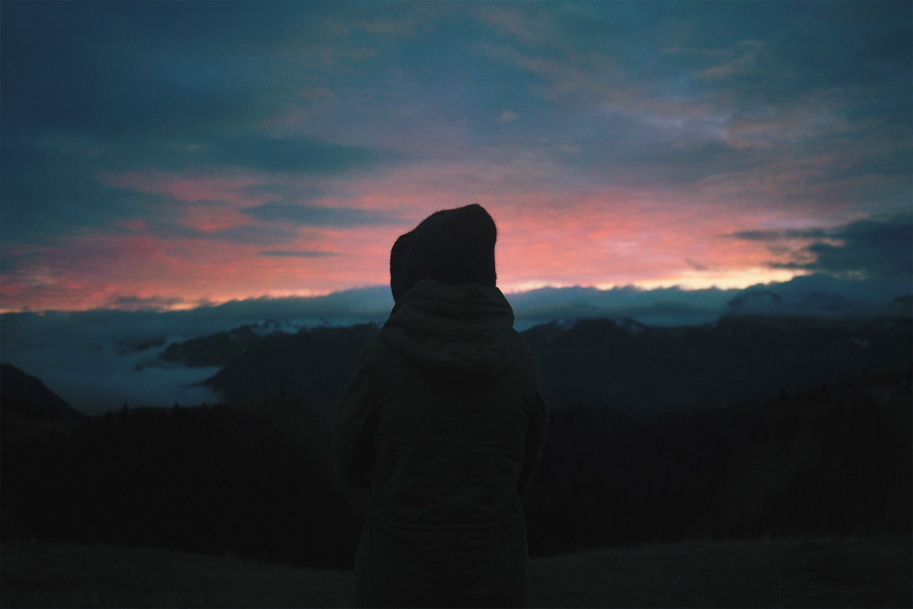 non-urban scene, hood - clothing, orange color, silhouette, idyllic, tranquil scene, sky, nature, landscape, beauty in nature, mountain, tranquility, sunset, HD Wallpaper