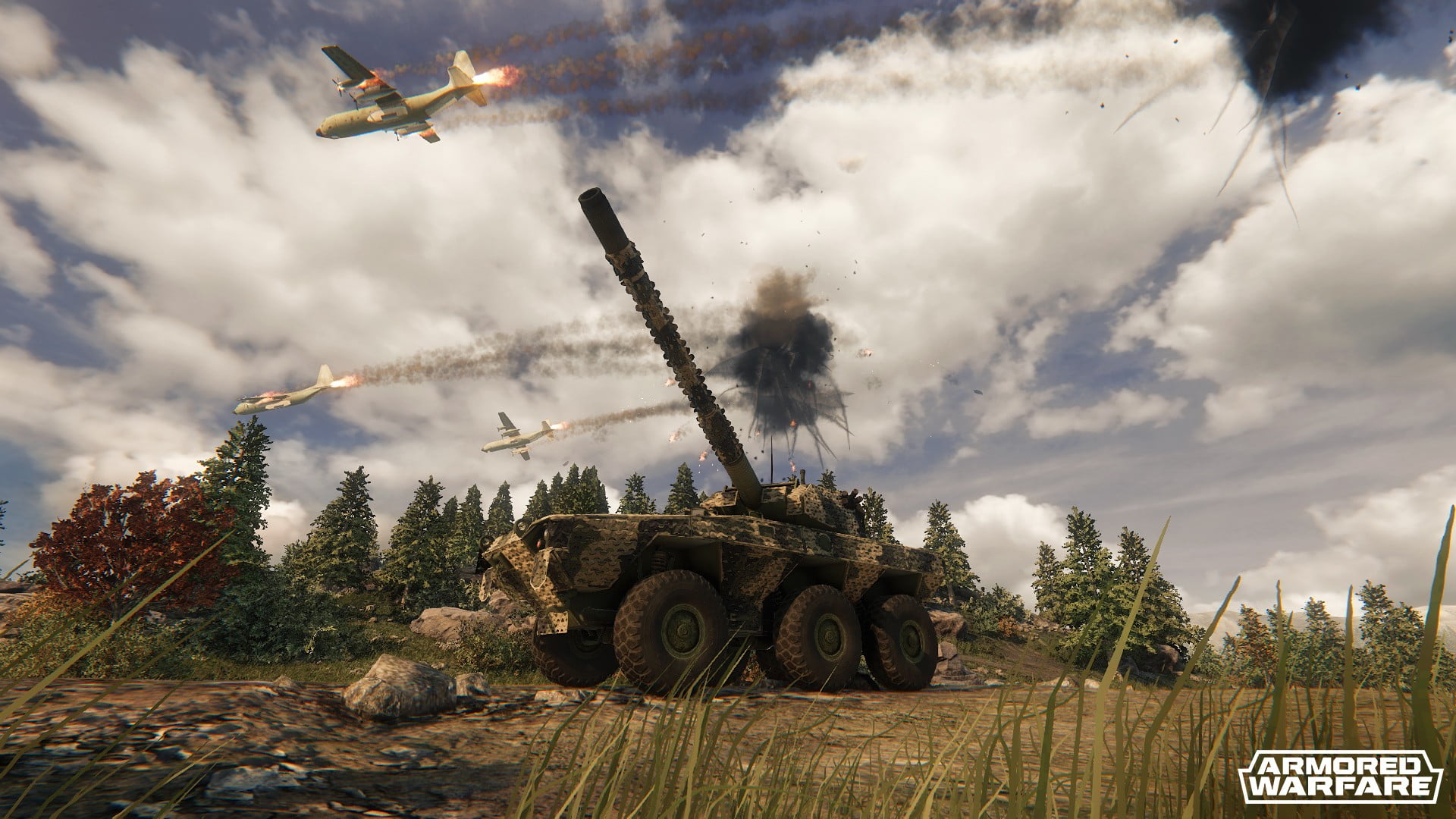vapor trail, environment, architecture, video games, smoke - physical structure, day, Armored Warfare, transportation, plant, airplane, no people, brown, HD Wallpaper