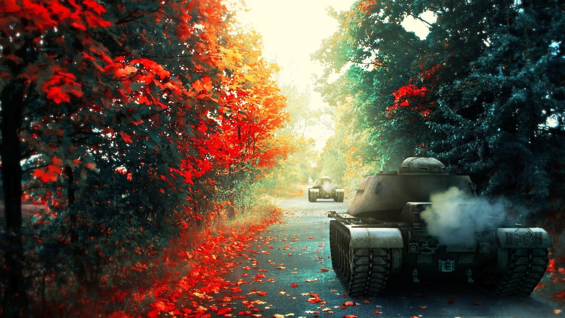 1080P, land, road, mode of transportation, agricultural machinery, transportation, car, outdoors, autumn, on the move, plant, day, Wargaming, tree, motor vehicle, HD Wallpaper