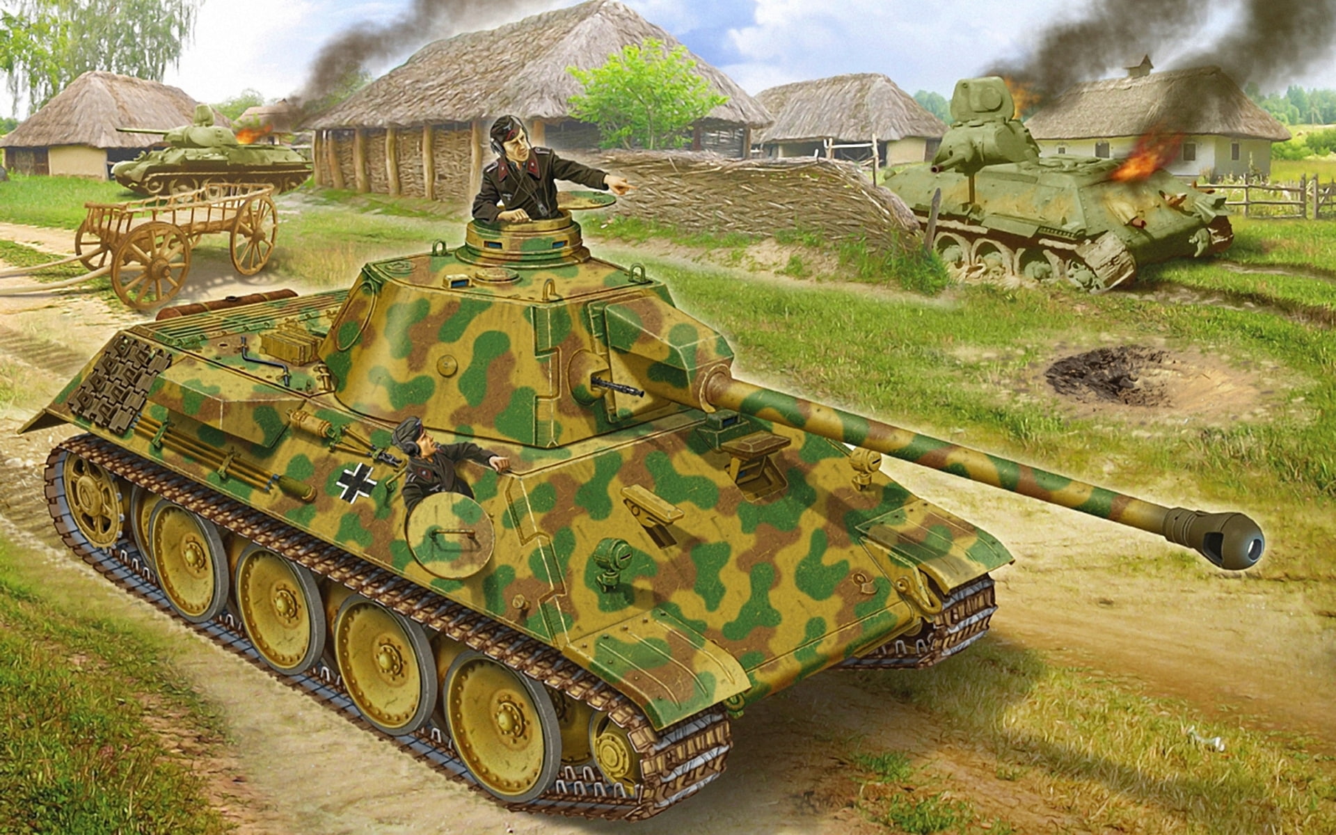 prototype, lined, figure, medium tank, t-34, the Germans, 1080P, village, VK 3002 DB, HD Wallpaper