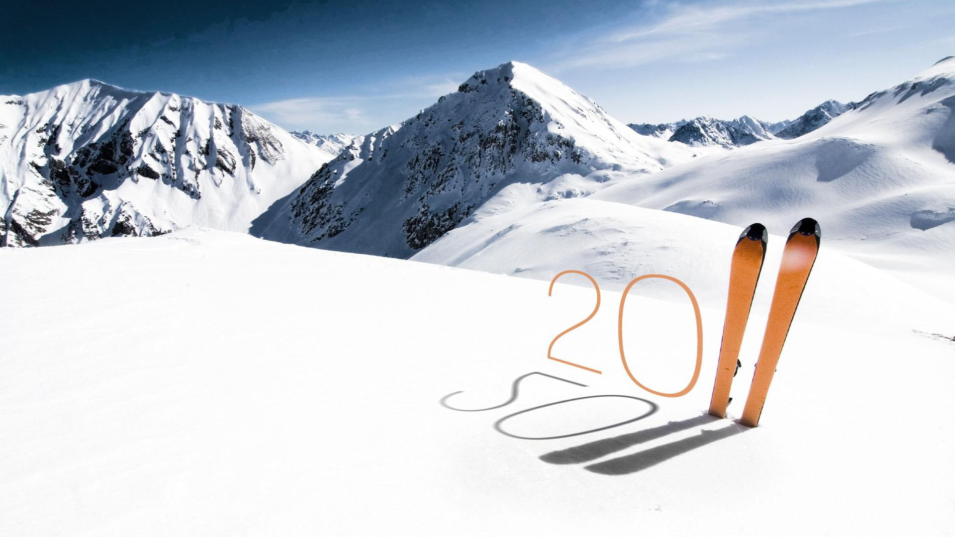 snow, year, mountains, clouds, 1080P, nature, 3d and abst, new year, winter, beautiful, 2011, skiing, HD Wallpaper