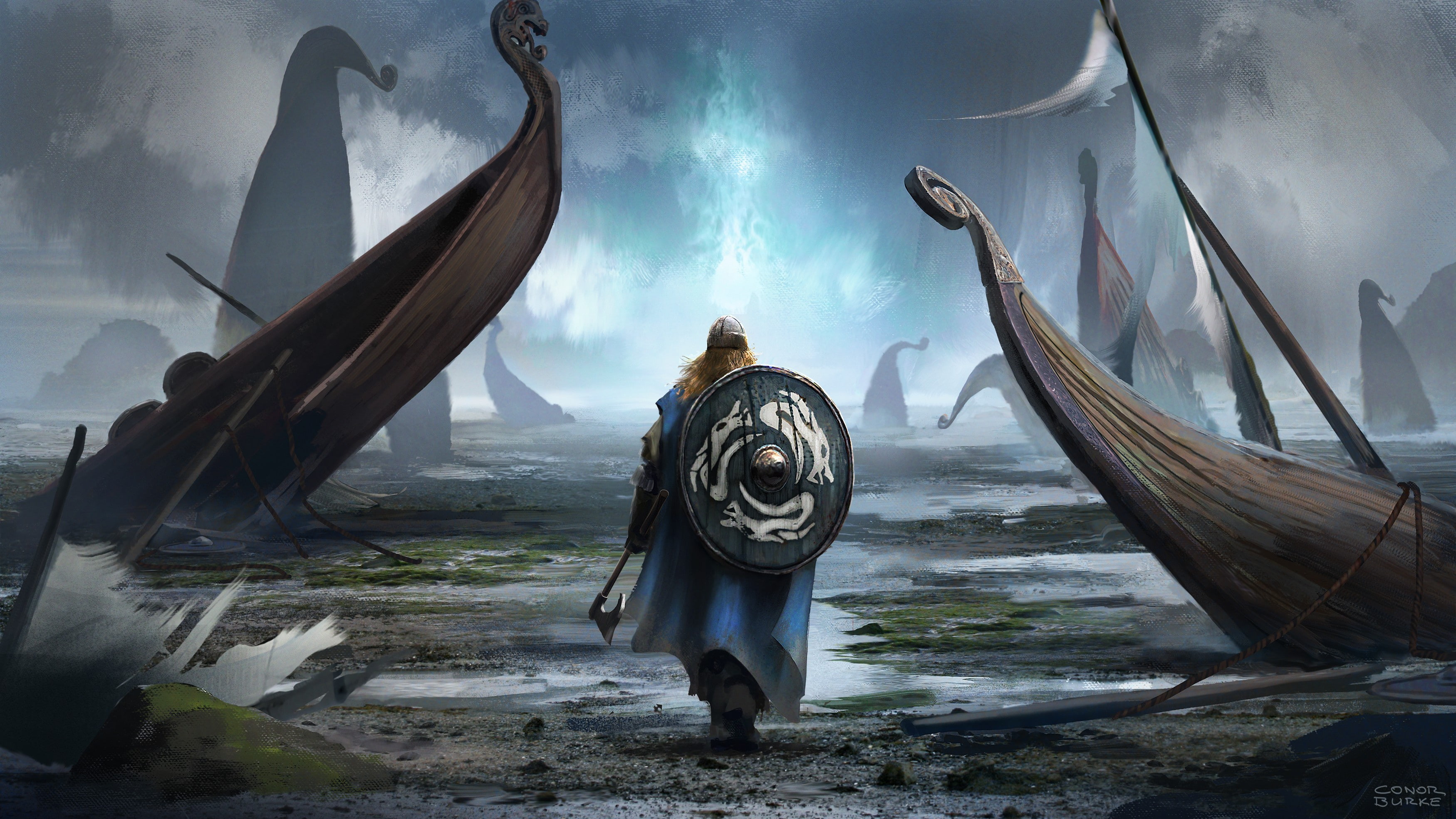 man, viking cataclysm, viking, bolt, 2K, pearls, axe, shield, HD Wallpaper
