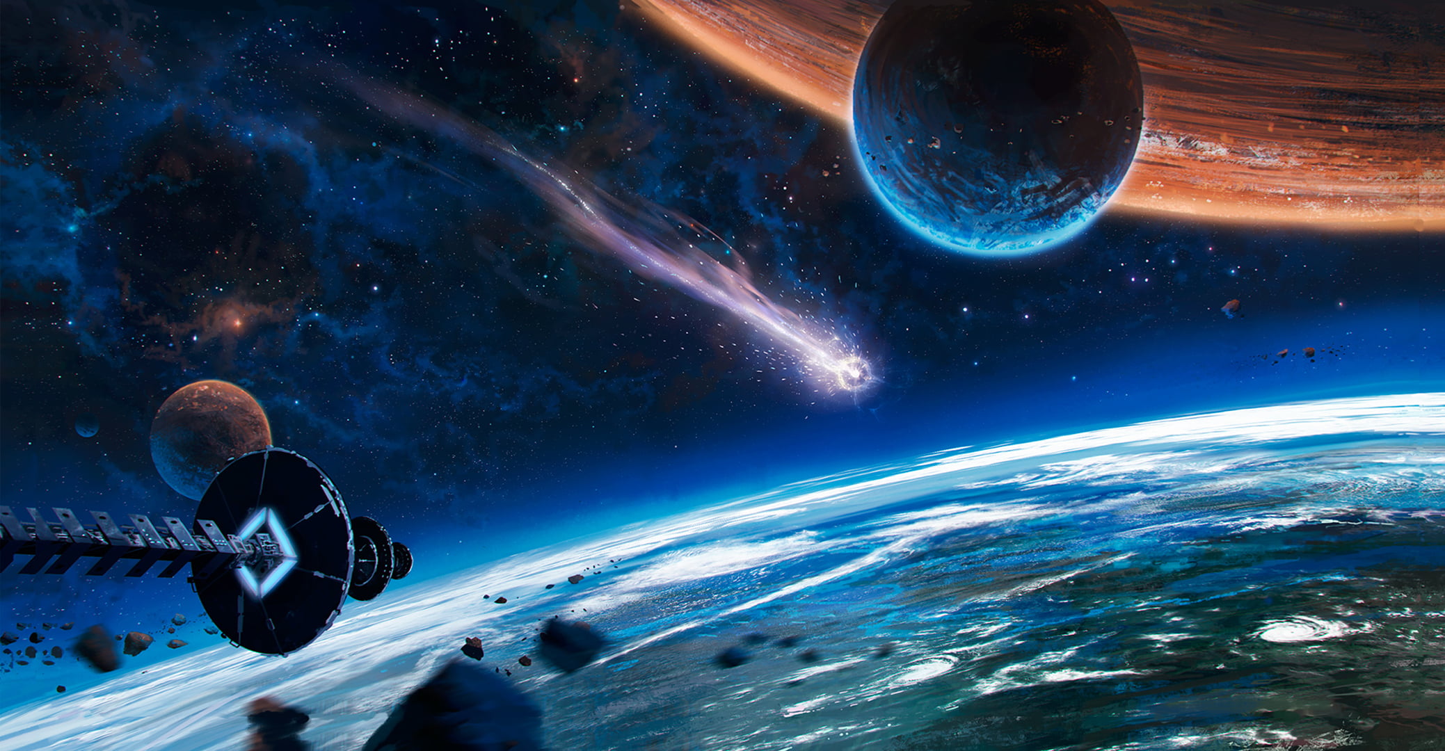 orbiting, science, star - space, space exploration, beauty in nature, planet - space, 1080P, environment, galaxy, planet earth, leisure activity, HD Wallpaper
