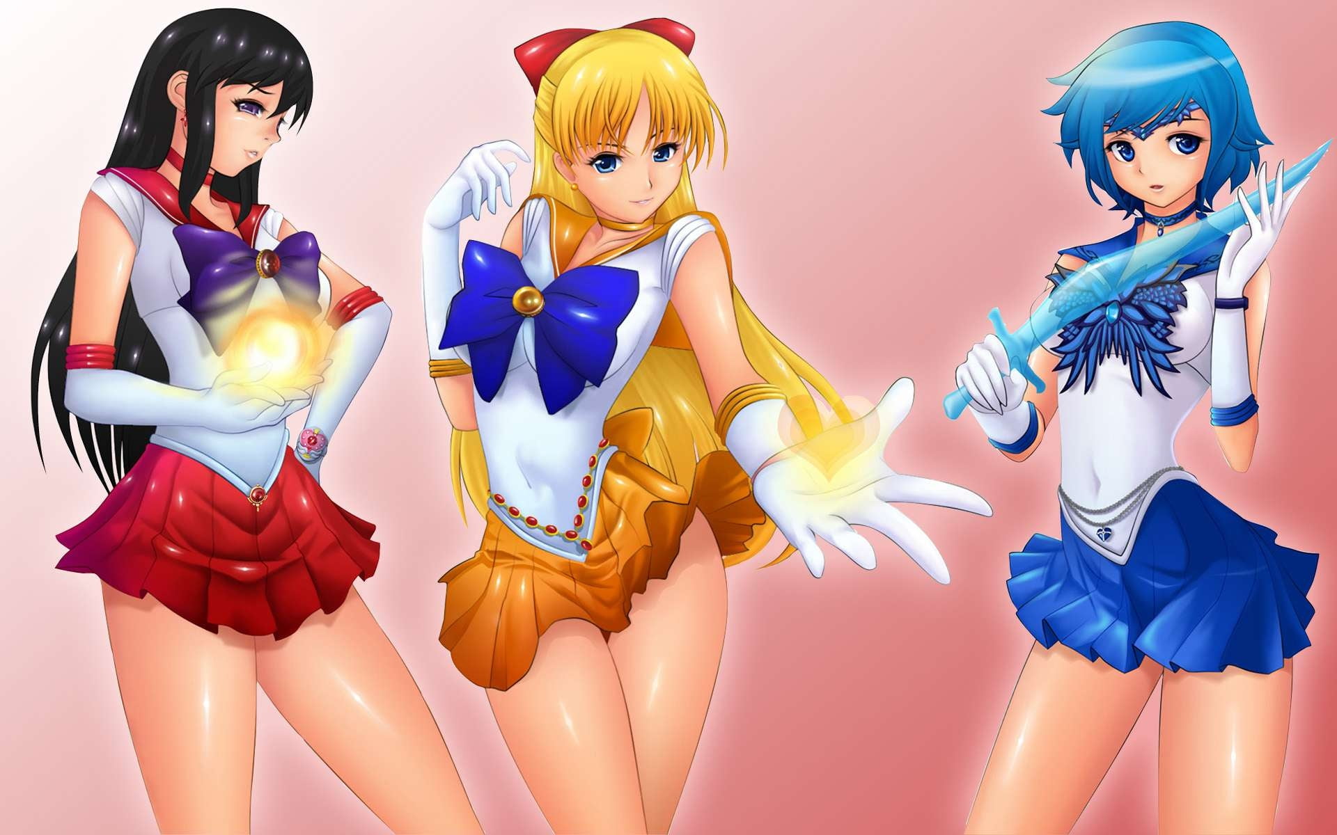 looking at viewer, Sailor Venus, skirt, Sailor Mars, 1080P, Sailor Mercury, anime girls, HD Wallpaper