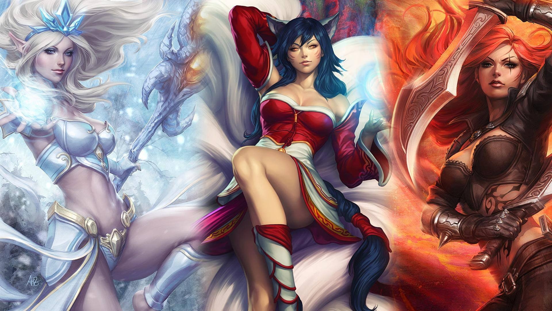 katarina (league of legends), 1080P, video games, women, collage, Ahri (League of Legends), League of Legends, HD Wallpaper