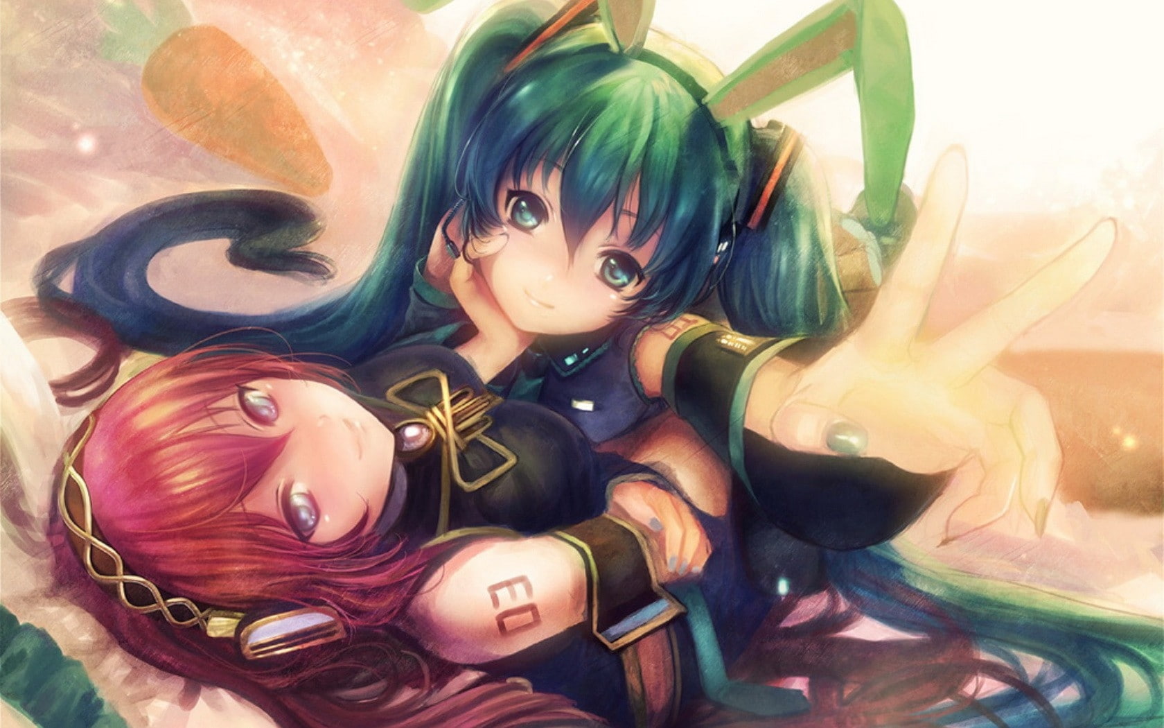 vocaloid, megurine, art, luka, hair, miku, headset, pink, hatsune, long, people, girls, hd, 720P, blue, eyes, bunny, headphones, gi, HD Wallpaper