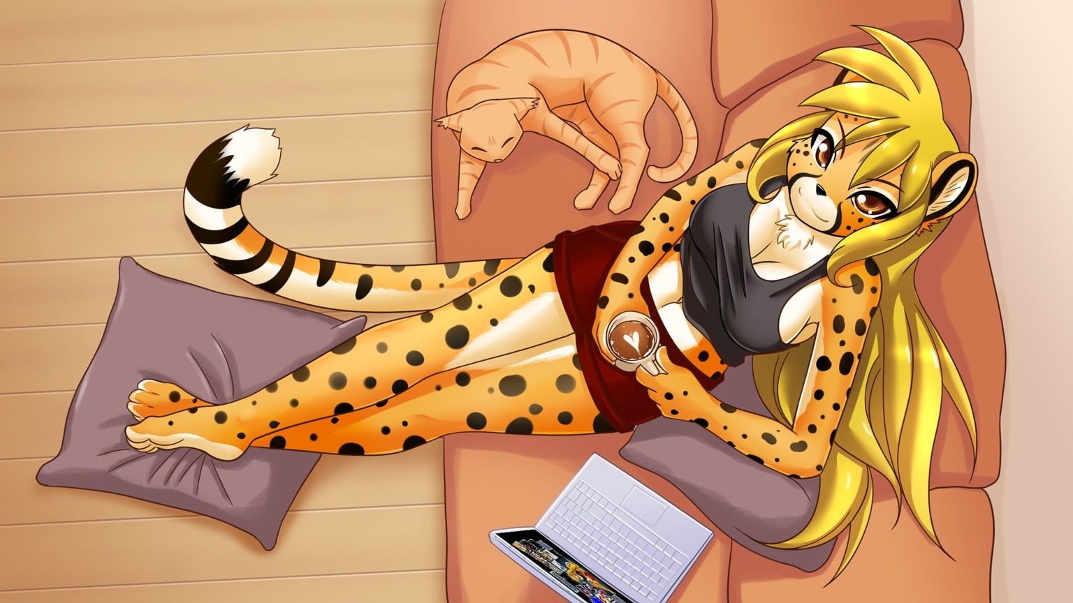 connection, Anthro, furry, black color, animal themes, arts culture and entertainment, mammal, focus on foreground, headphones, cable, representation, domestic animals, HD Wallpaper