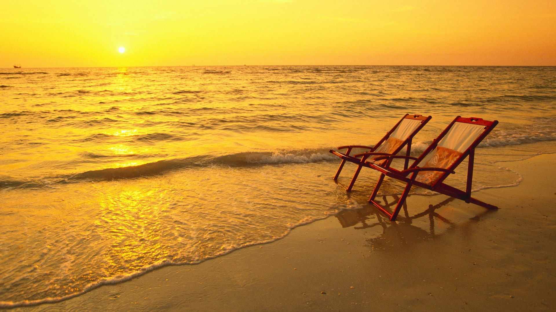 chairs, decline, 1080P, waves, murmur, sea, coast, HD Wallpaper