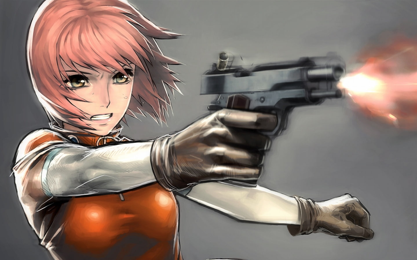 short, short hair, 720P, forte, mezzo, art, anime, mikura, hd, girls, hair, Guns, motorcycles, suzuki, x, HD Wallpaper
