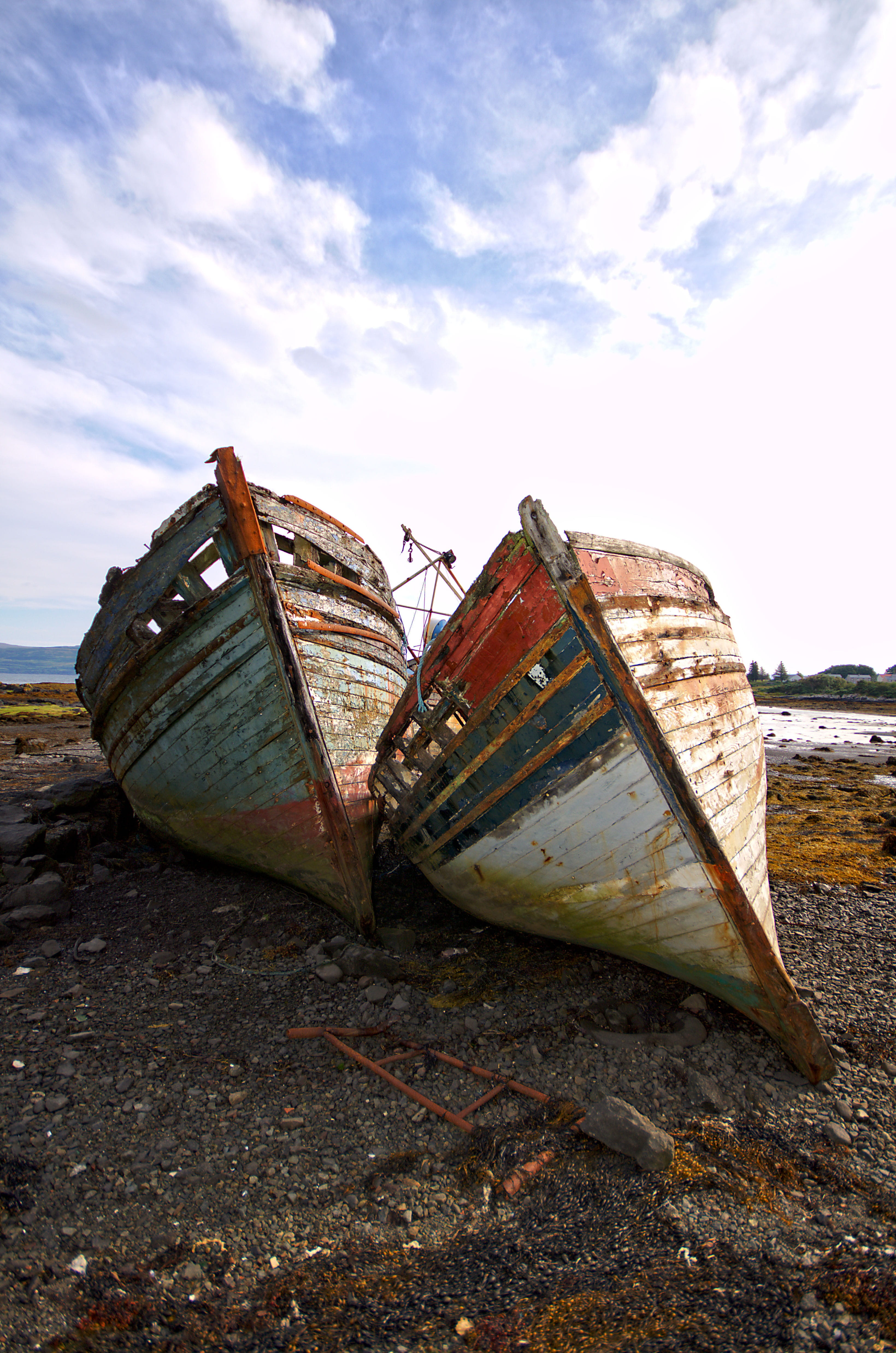 ebb, day, nautical vessel, sky, scotland, tranquility, water, decline, age, beautiful, outdoors, run-down, abandoned, old, land, beach, light, obsolete, Phone HD Wallpaper