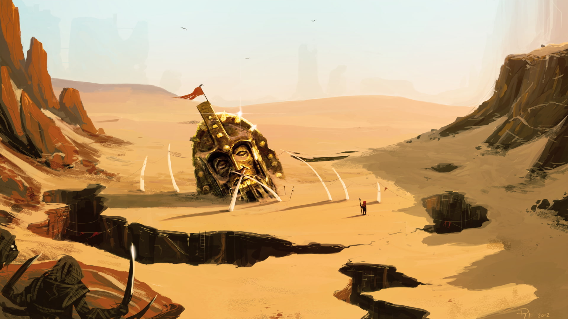 head, 1080P, hd, illustration, desert, digital/artwork, brown, drawing, HD Wallpaper