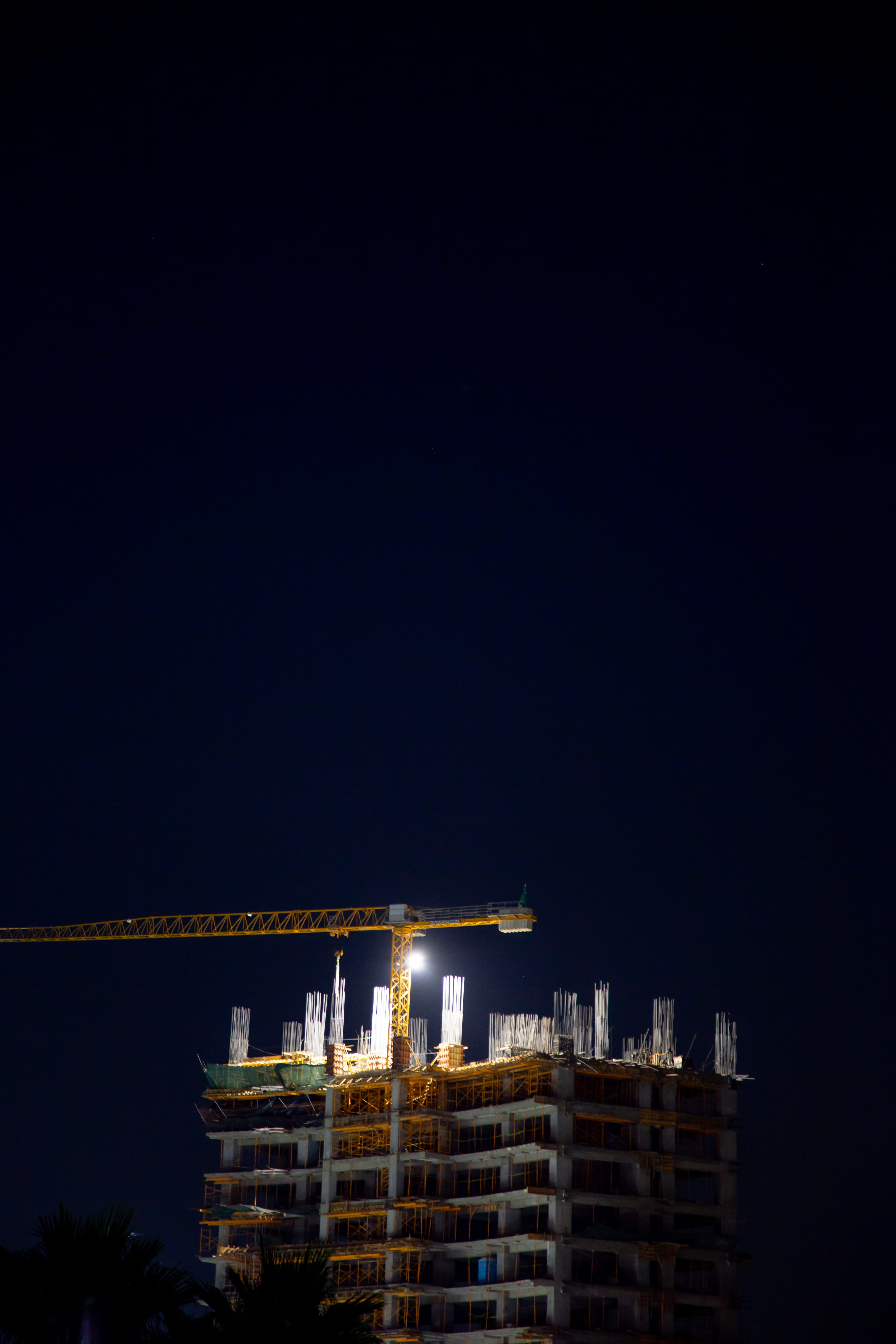 sky, tall - high, machinery, night, tijuana, apartment, industry, illuminated, copy space, no people, construction equipment, building, development, 5K, Phone HD Wallpaper