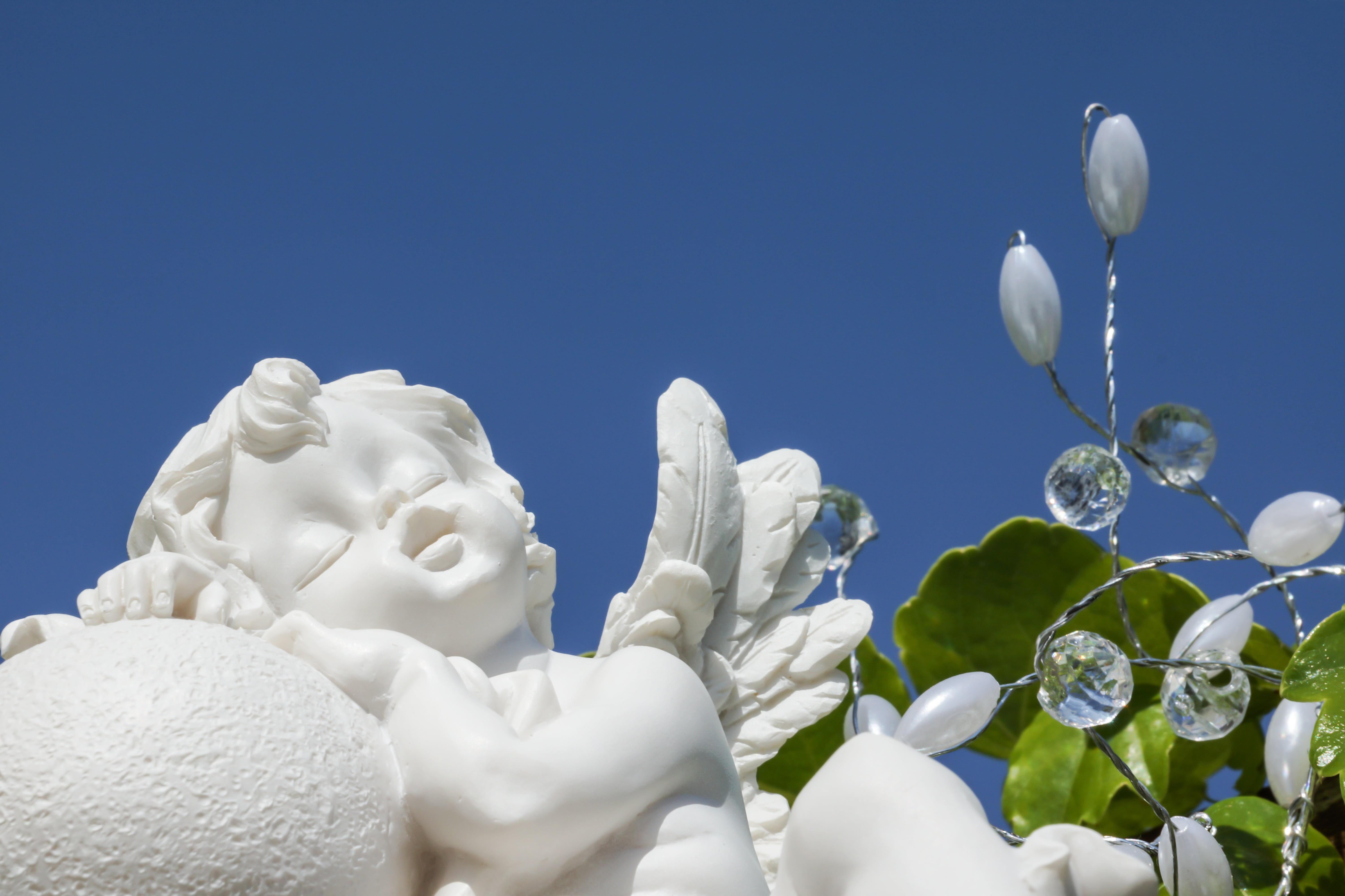 tranquility, sky, statue, blue, copy space, photography, close-up, outdoors, sculpture, freshness, 5K, angel, religion, nature, dormant, beauty in nature, HD Wallpaper