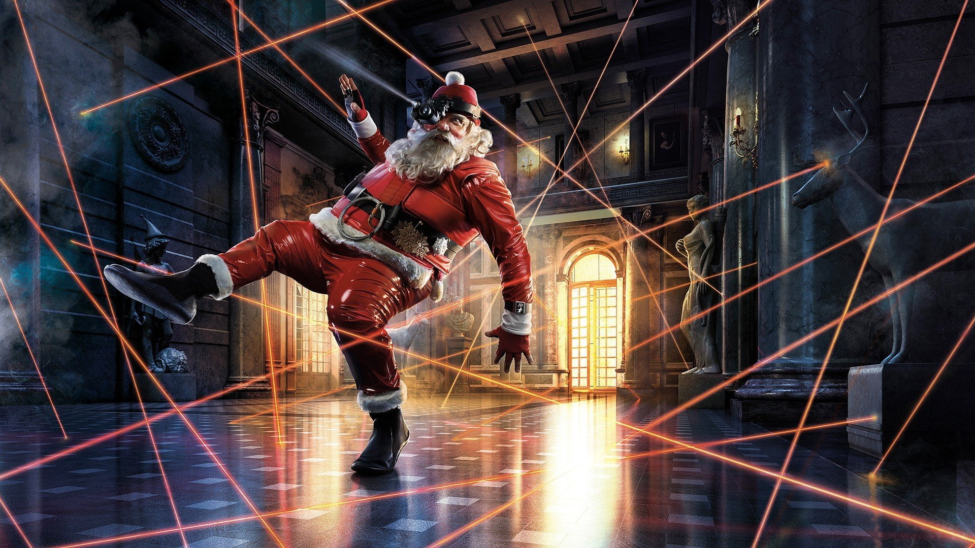 digital composite, real people, males, full length, rope, sport, architecture, two people, speed, 1080P, santa santa claus spies lazer sneak night vision goggles, HD Wallpaper