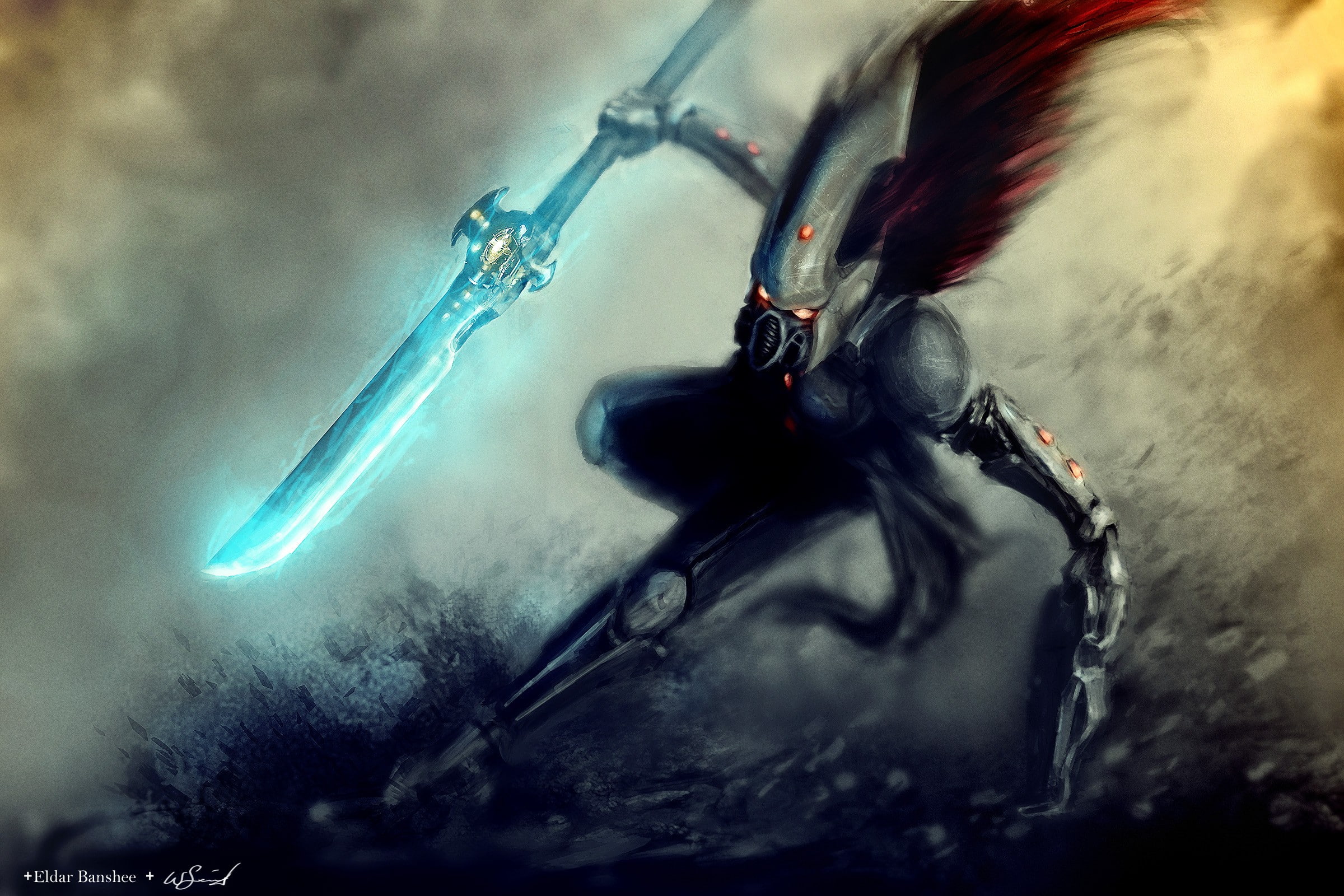 performance, musical instrument, 1080P, guitarist, eldar warhammer 40 000 howling banshee, aggression, music, dark, arts culture and entertainment, smoke - physical structure, HD Wallpaper