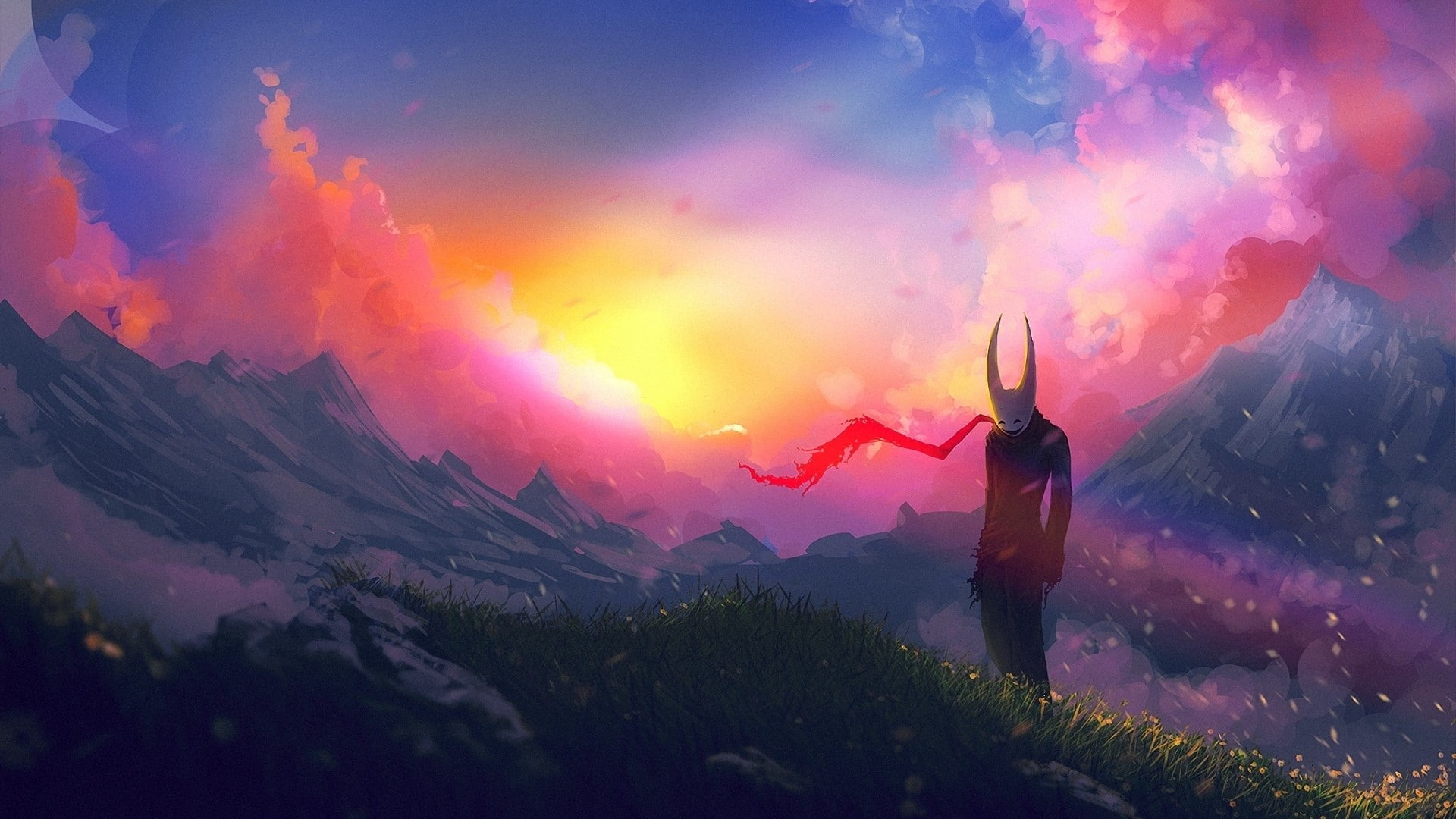 nature, art, dust, jocker, mountains, masks, grass, black, 1080P, hd, x, HD Wallpaper