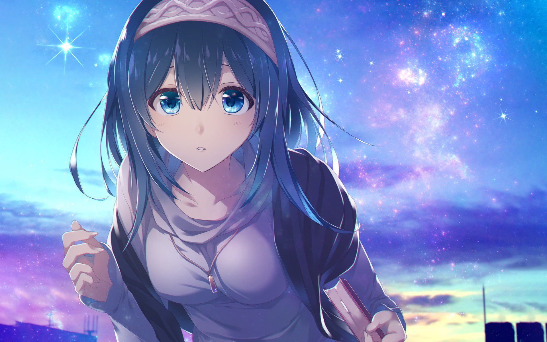 one person, lifestyles, hairstyle, fashion, blue, looking at camera, stars, real people, the idolmaster, childhood, nature, child, sagisawa fumika, sky, HD Wallpaper