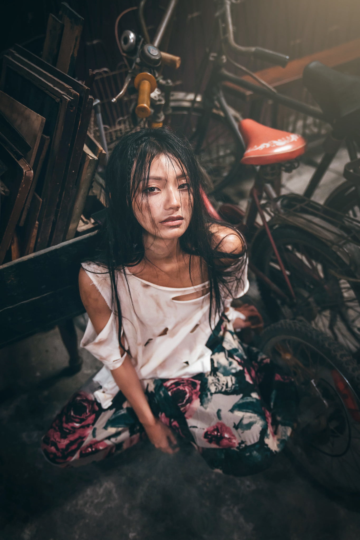 Asian, model, torn clothes, women, 1080P, dark hair, Phone HD Wallpaper