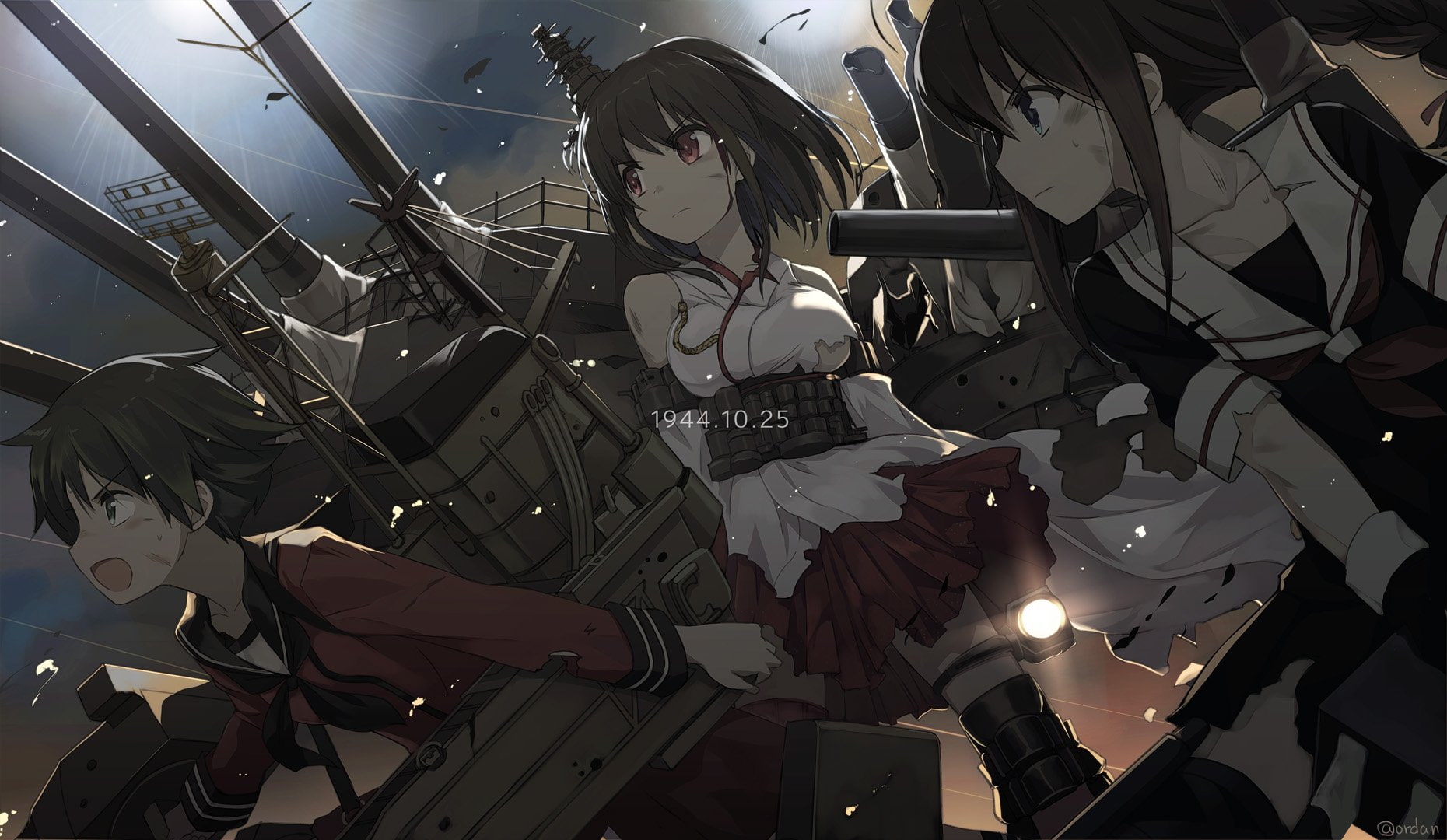 miko, japanese, 720P, seifuku, orda, short, blue, kancolle, mogami, red, long, hair, clothes, skirt, eyes, brown, torn, green, HD Wallpaper