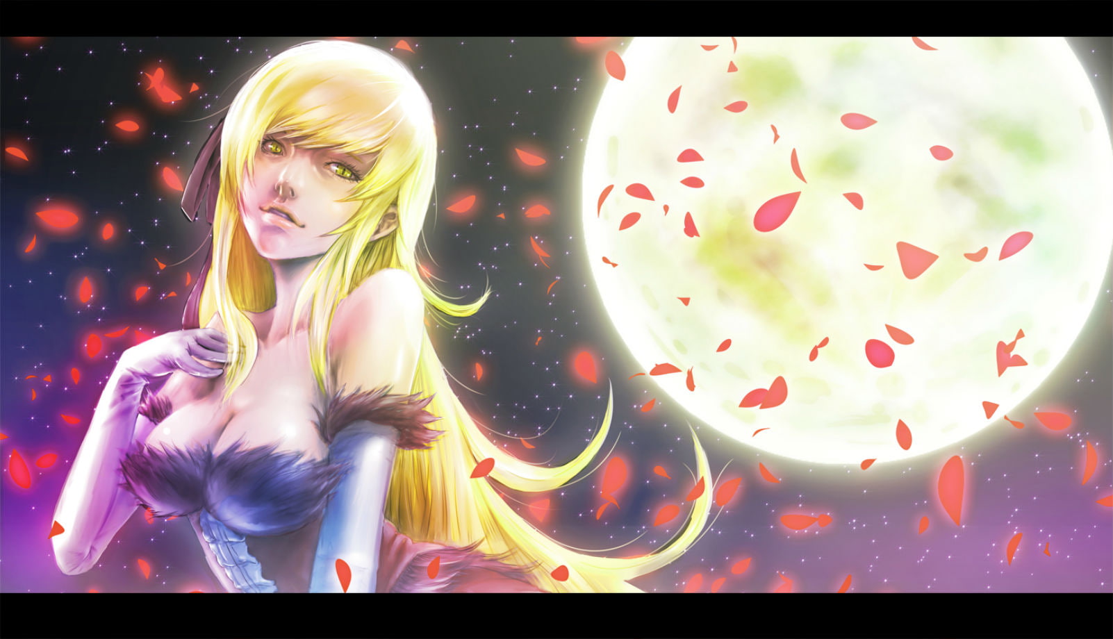 long, hair, oshino, blonde, bakemonogatari, 720P, cleavage, gloves, kizumonogatari, shinobu, monogatari, series, elbow, HD Wallpaper