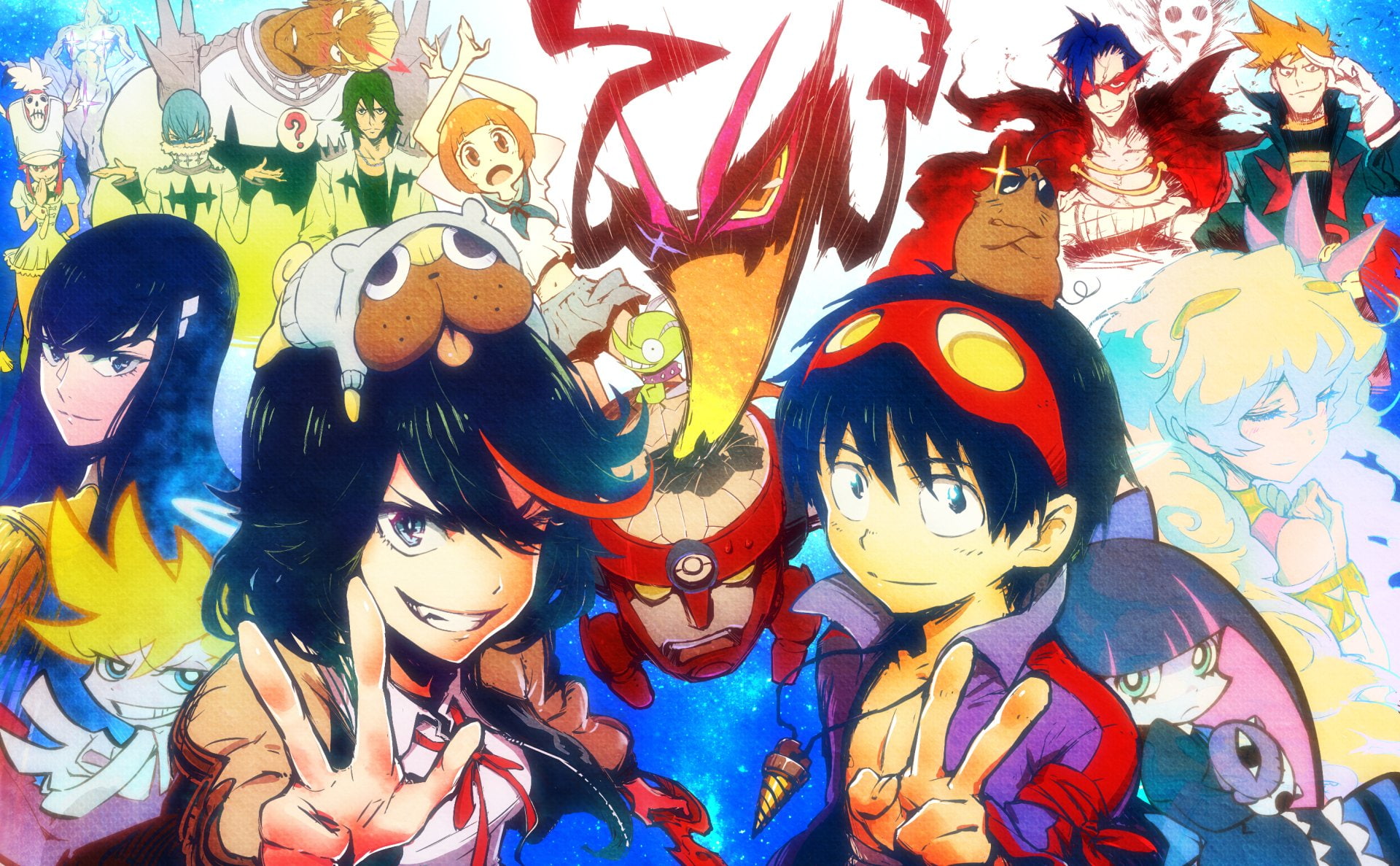 Guts (Kill la Kill), Kamina (Tengen Toppa Gurren Lagann), Senketsu (Kill la Kill), Uzu Sanageyama, Panty and Stocking with Garterbelt, multi colored, HD Wallpaper
