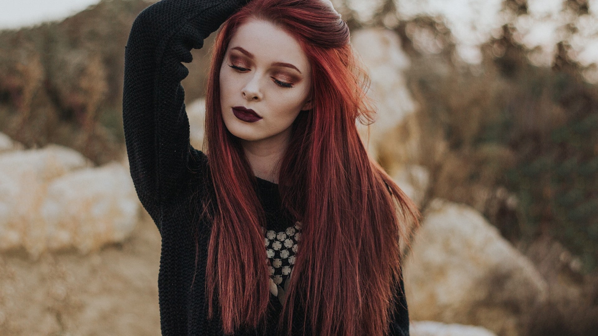 scarf, redhead, model, portrait, beauty, one person, long hair, young adult, hair, fashion, women outdoors, contemplation, nature, makeup, focus on foreground, HD Wallpaper