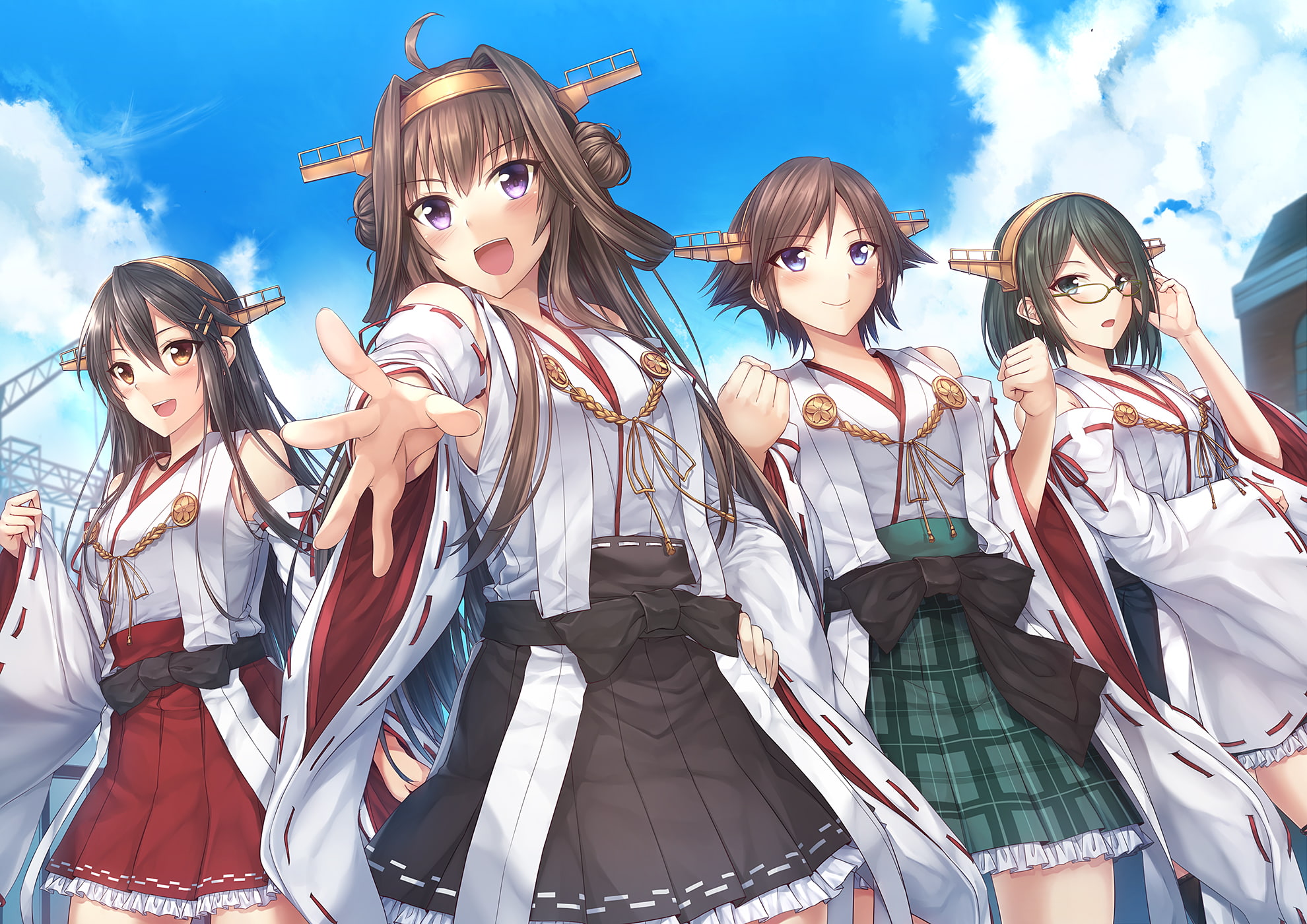 Kongou (Kancolle), Anime, Kantai Collection, 1080P, Hiei (Kancolle), Haruna (Kancolle), Kirishima (Kancolle), HD Wallpaper