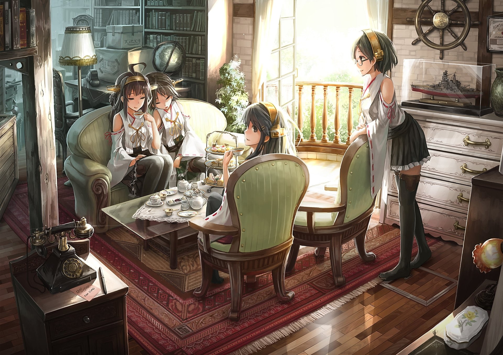 Kirishima (Kancolle), Kantai Collection, Anime, Hiei (Kancolle), Kongou (Kancolle), Haruna (Kancolle), 1080P, HD Wallpaper