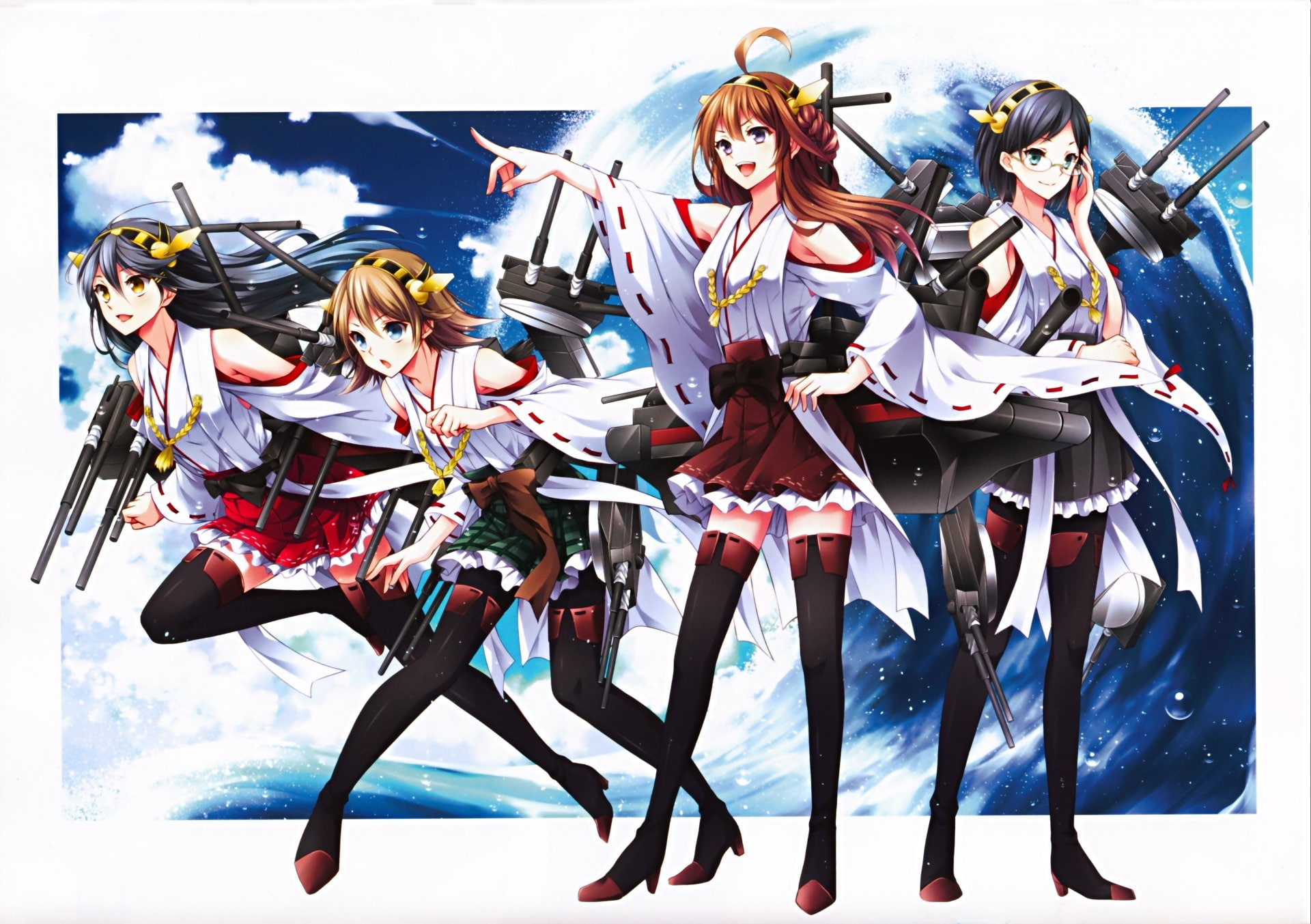 Kirishima (Kancolle), Haruna (Kancolle), Kantai Collection, Hiei (Kancolle), Anime, 1080P, Kongou (Kancolle), HD Wallpaper