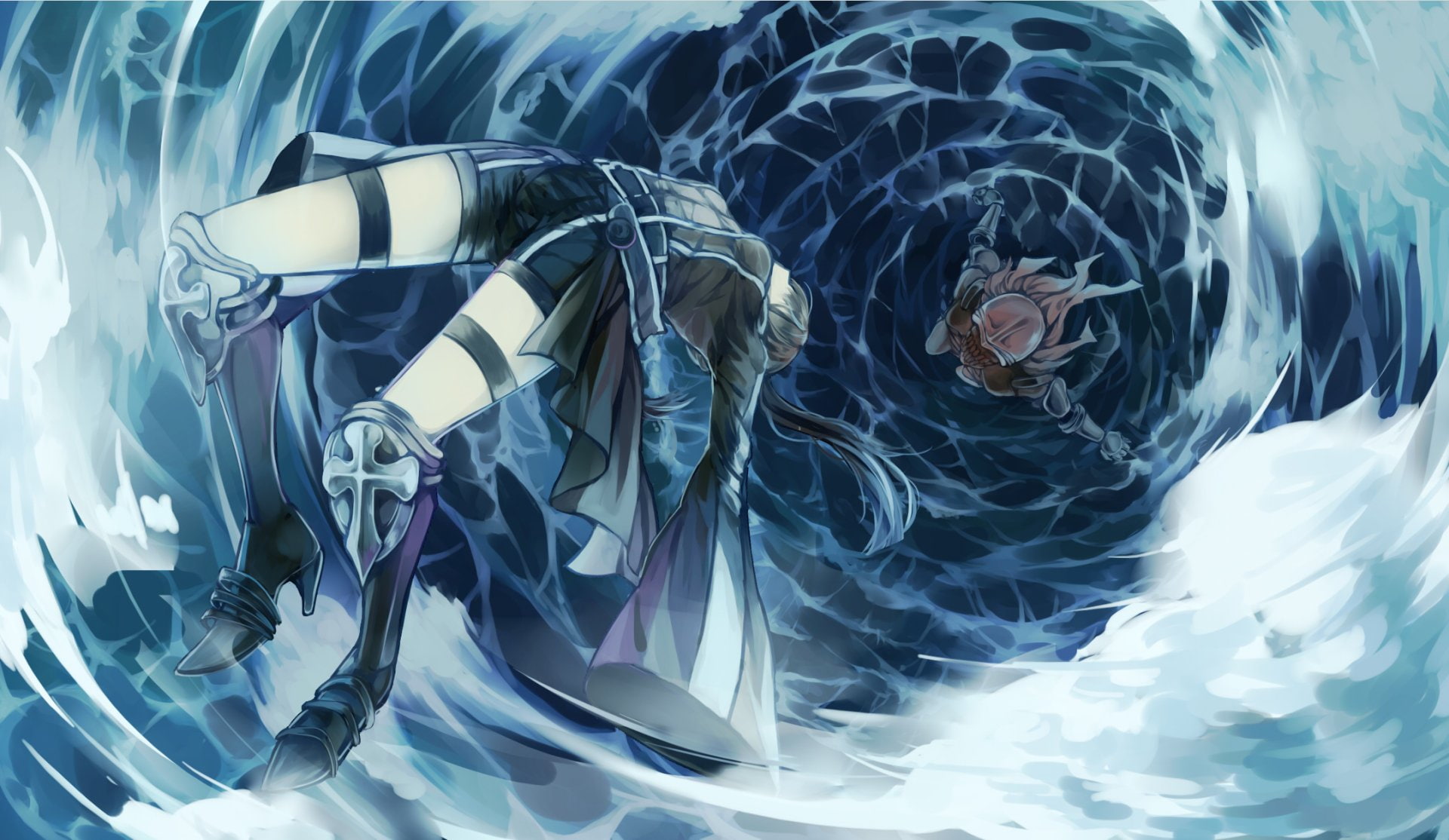 shape, blue, glass - material, D.Gray-man, transparent, digital composite, indoors, protection, water, Anime, backgrounds, nature, high angle view, pattern, HD Wallpaper