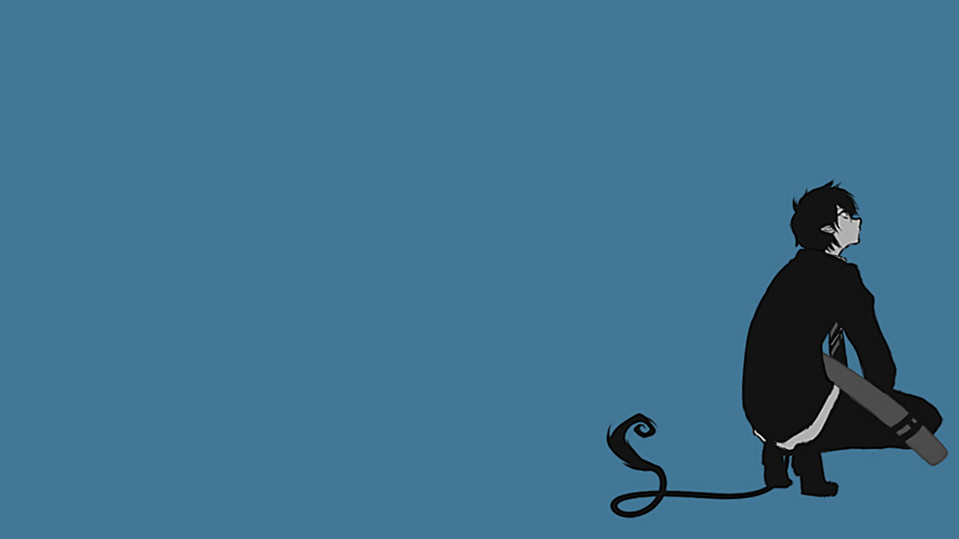 tails, exorcist, rin, anime, 1080P, boys, okumura, blue, brunettes, minimalistic, HD Wallpaper