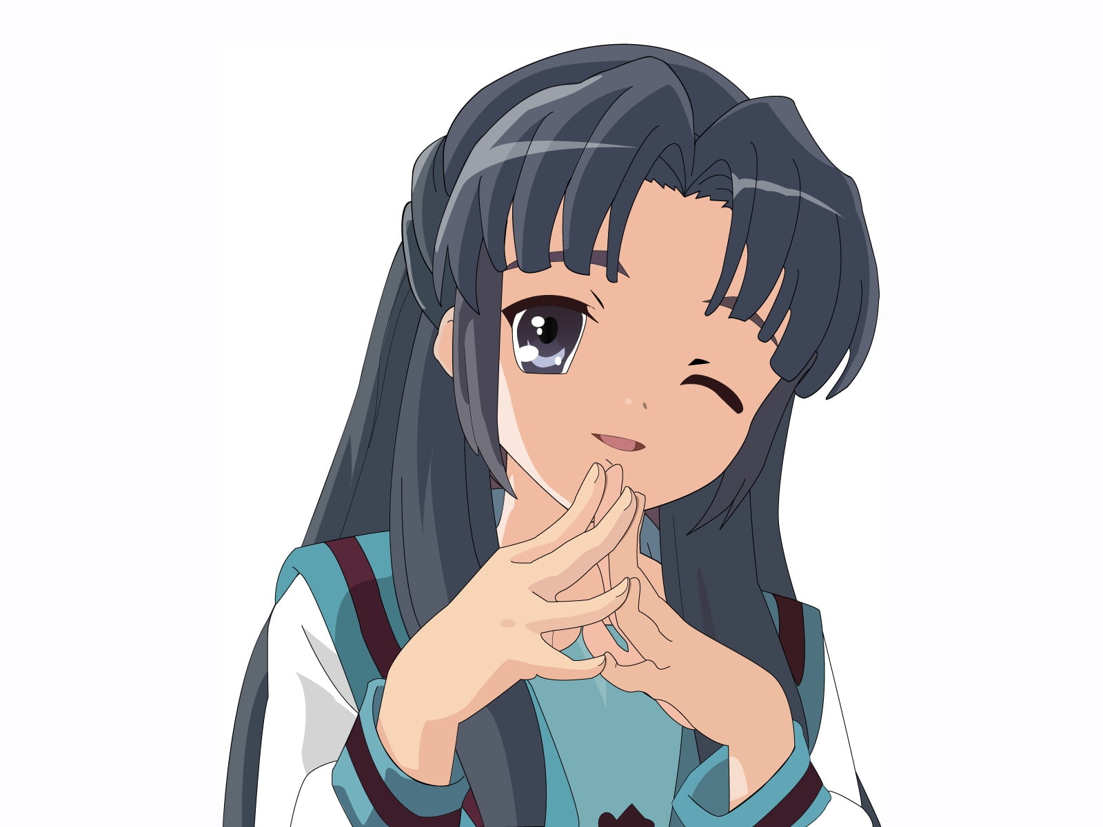 contemplation, wink, females, front view, one person, young women, indoors, white background, suzumiya haruhi no yuutsu, girl, depression - sadness, headshot, HD Wallpaper
